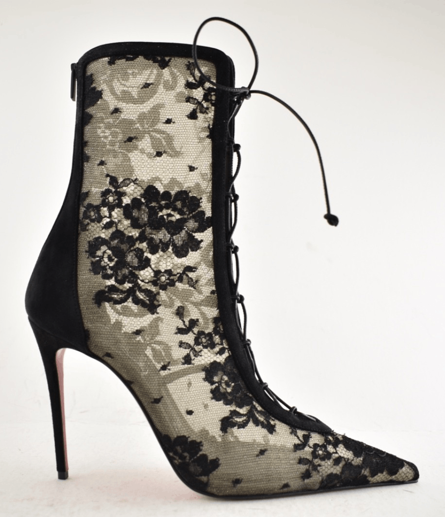 Christian Louboutin KM Lace Booty 100 Black Mesh Lace Up Ankle Heel Bootie 40 Size US 10 / IT 40 - 2 Thumbnail
