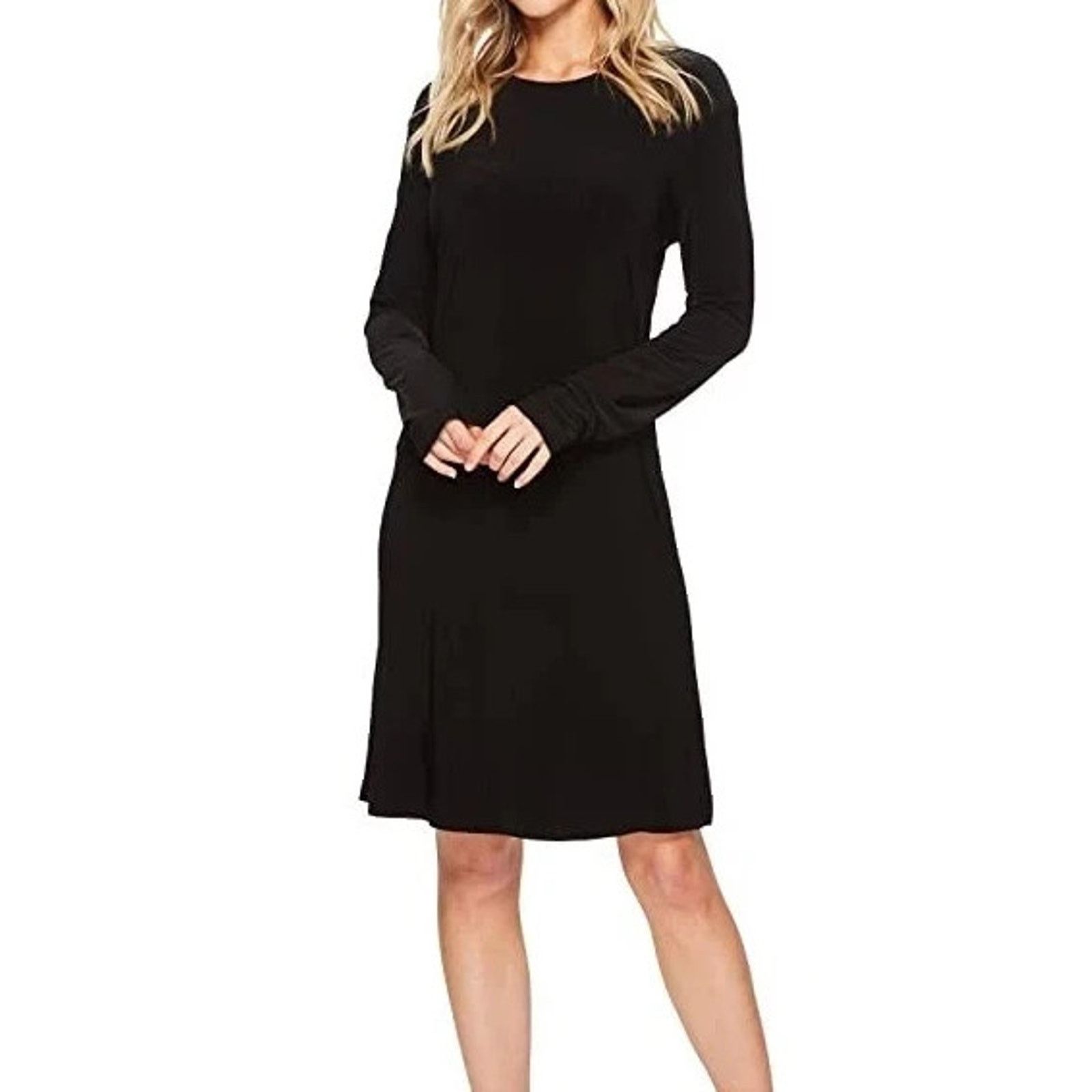 Norma Kamali NWT NORMA KAMALI Black Long Sleeve Crew Knee Length Dress M Size M / US 6-8 / IT 42-44 - 2 Thumbnail
