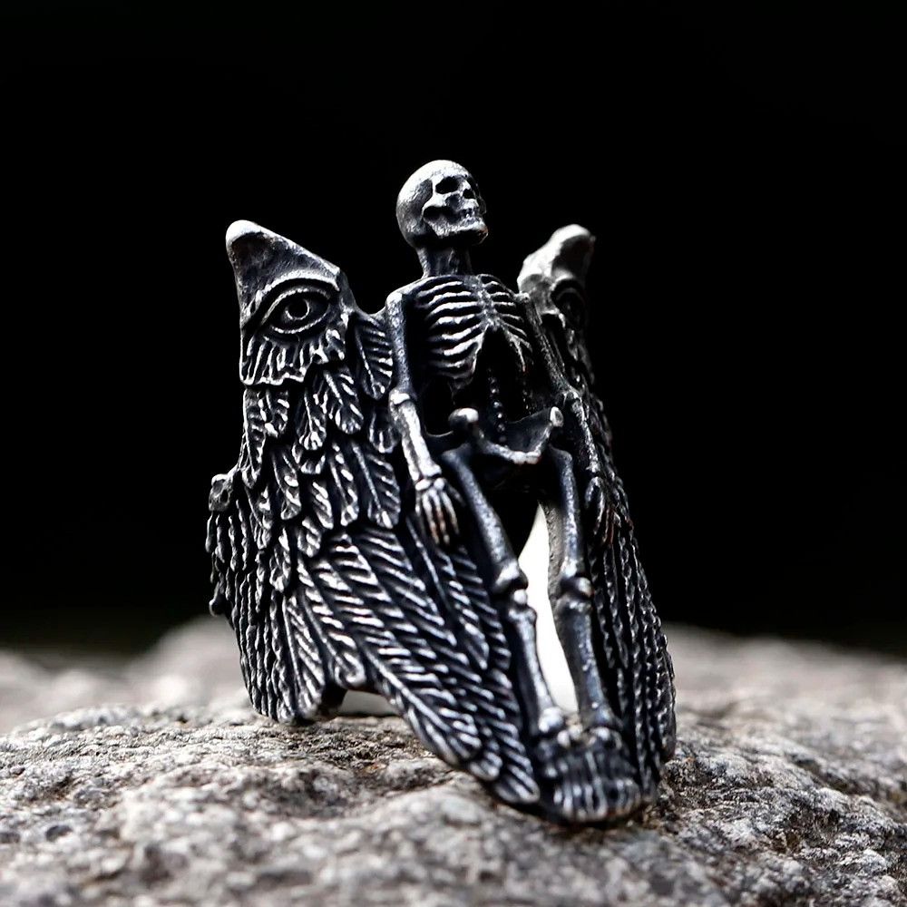 Jewelry Angel Wing Skull Ring Streetwear Jewelry Fashion Gift Size ONE SIZE - 7 Thumbnail
