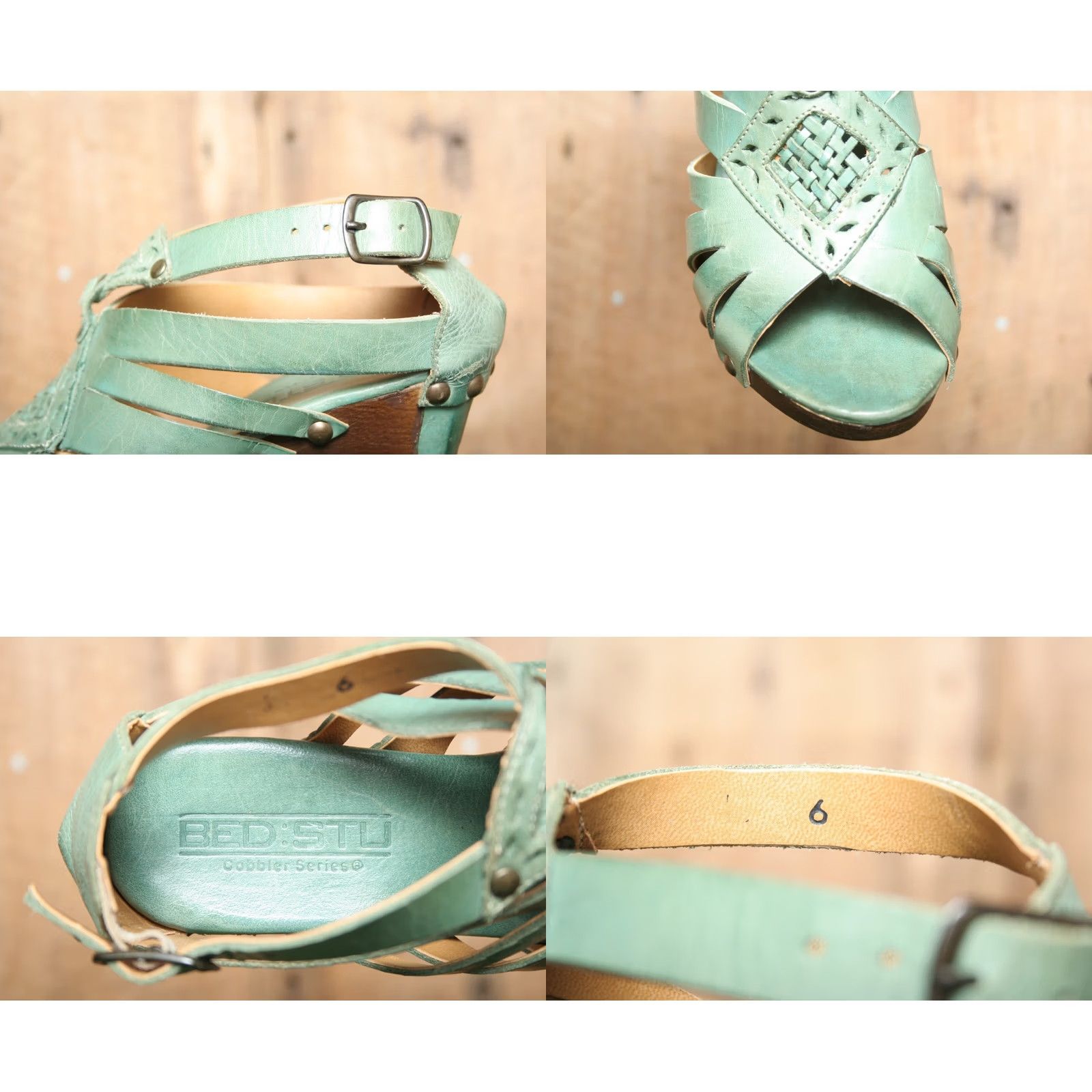 Bed Stu BED STU Seafoam Blue Gladiator Sandals High Heel Peep Toe Buckle 6 Women Leather Sandal Size 6_Blue 3-3.9in Gladiator Women Sandal Size 6 Size US 6 / IT 36 - 8 Thumbnail