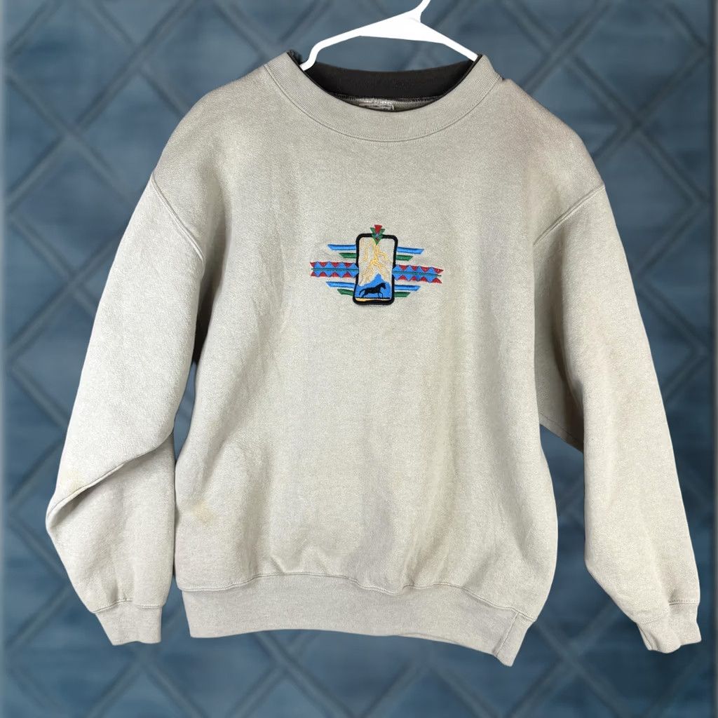 Vintage VINTAGE Abe Sweatshirt Mens Large Beige Horse Western Fleece Crewneck USA Size US L / EU 52-54 / 3 - 1 Thumbnail