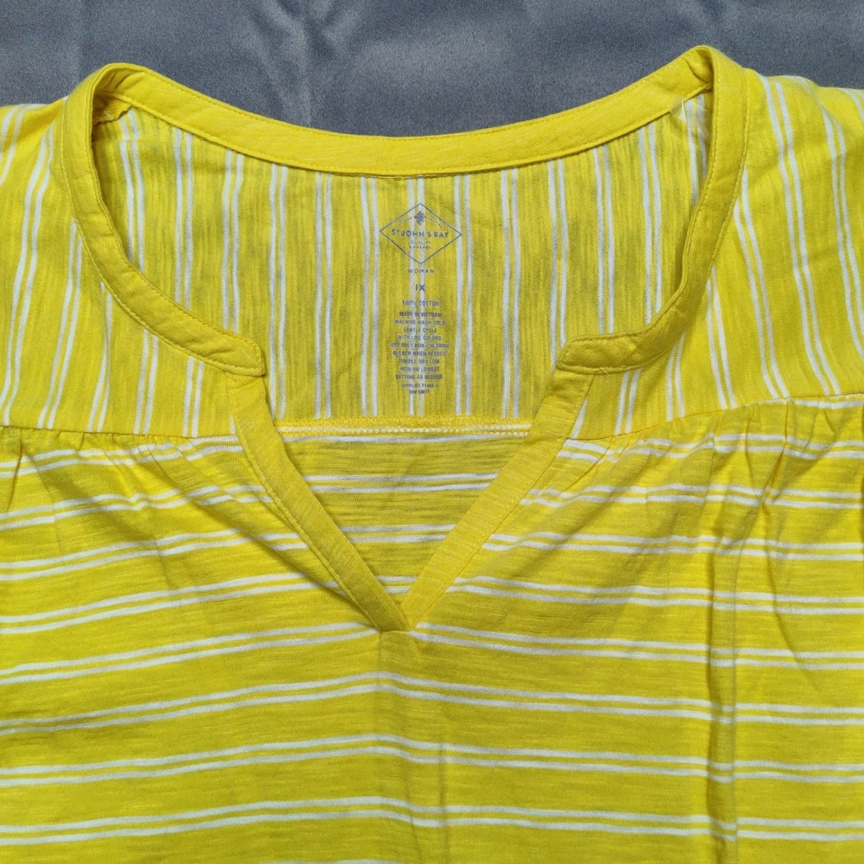 Vintage St. John's Bay Women Plus 1X Yellow Stripe Cap Sleeve V-Neck Pullover Shirt NEW Size XL / US 12-14 / IT 48-50 - 3 Thumbnail