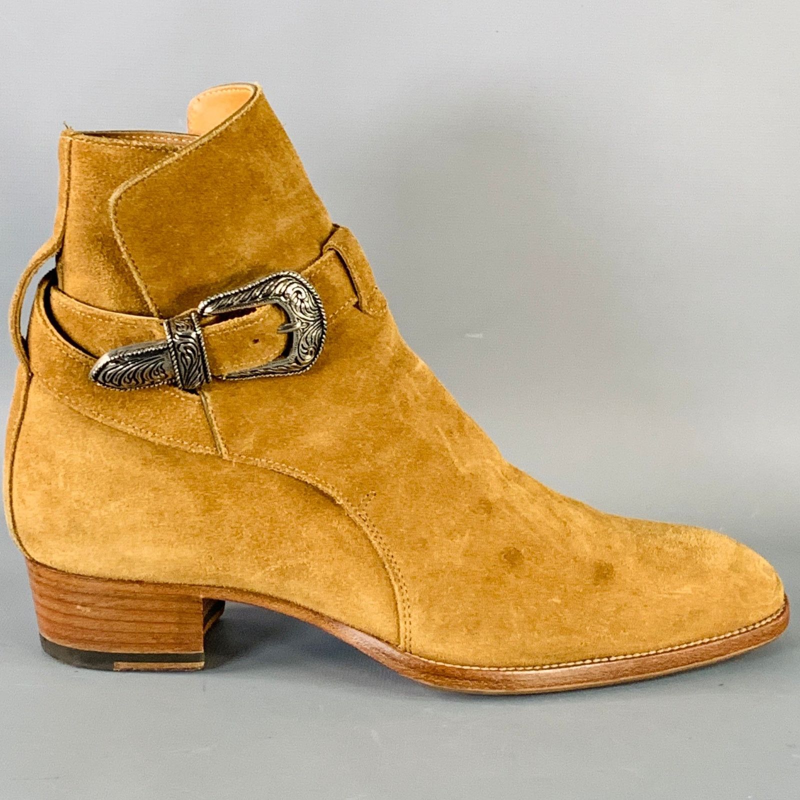 Saint Laurent Paris Size 8 Hedi Strap Tan Silver Suede Western Buckle Boots Size US 8 / EU 41 - 2 Thumbnail