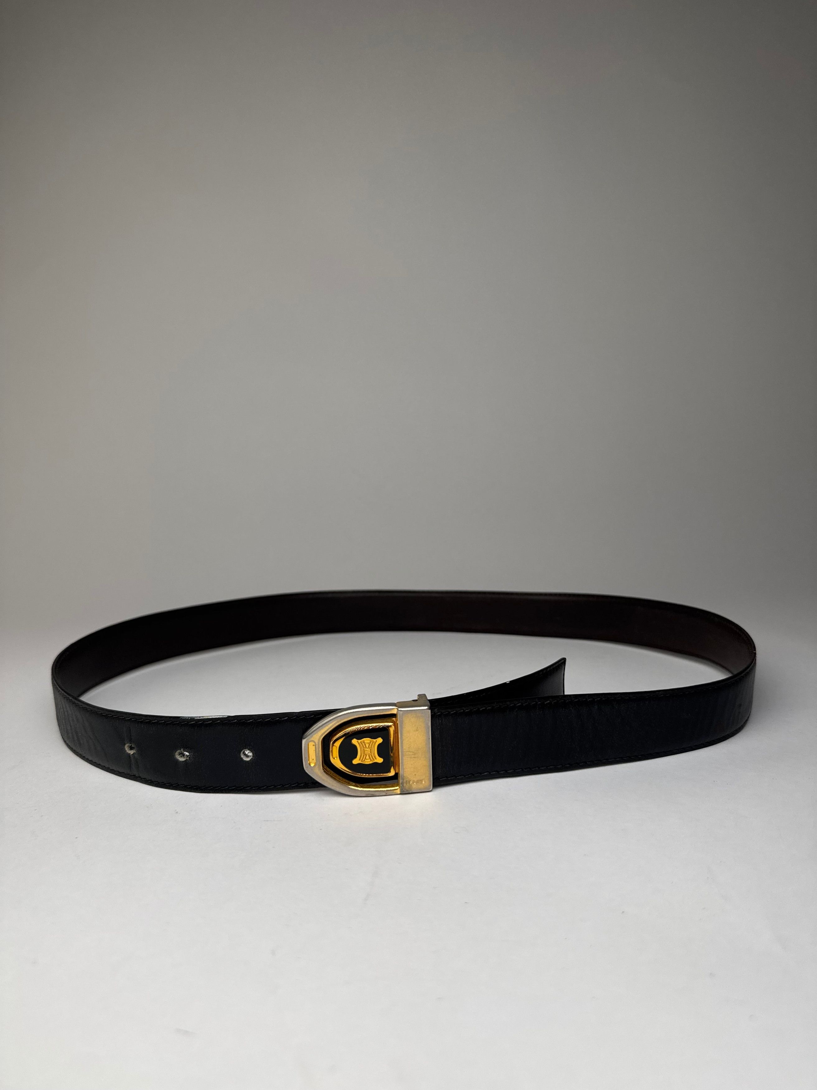 Celine Vintage Paris Triomphe Leather Belt Black Size ONE SIZE - 1 Thumbnail