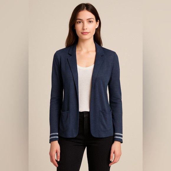 MAJESTIC FILATURES Majestic Filatures Navy Linen Knit Open Blazer Size 2 Size S / US 4 / IT 40 - 1 Thumbnail