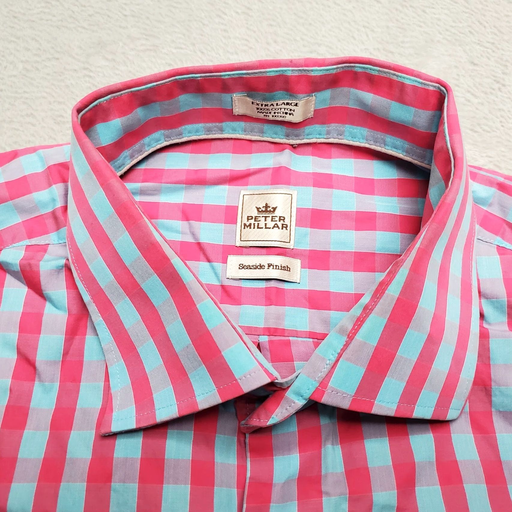 UNTUCKit VINTAGE Peter Millar Shirt Mens Extra Large Blue Pink Gingham Plaid Check Long Sleeve Size US L / EU 52-54 / 3 - 2 Thumbnail