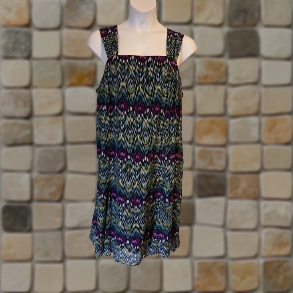 Vintage Catherines Dress Purple Green Blue Black Geometric Abstract Boho 22 2X Women Size 3XL / US 20-22 - 1 Thumbnail