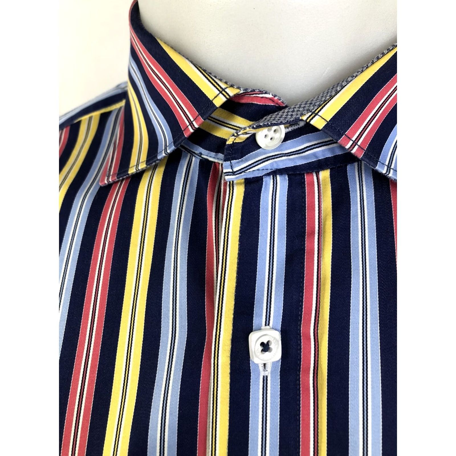 BUGATCHI BUGATCHI Shirt Mens L Embroidered Lion Classic Fit Striped Blue Red Yellow Colorful Button-Up Size US L / EU 52-54 / 3 - 4 Thumbnail