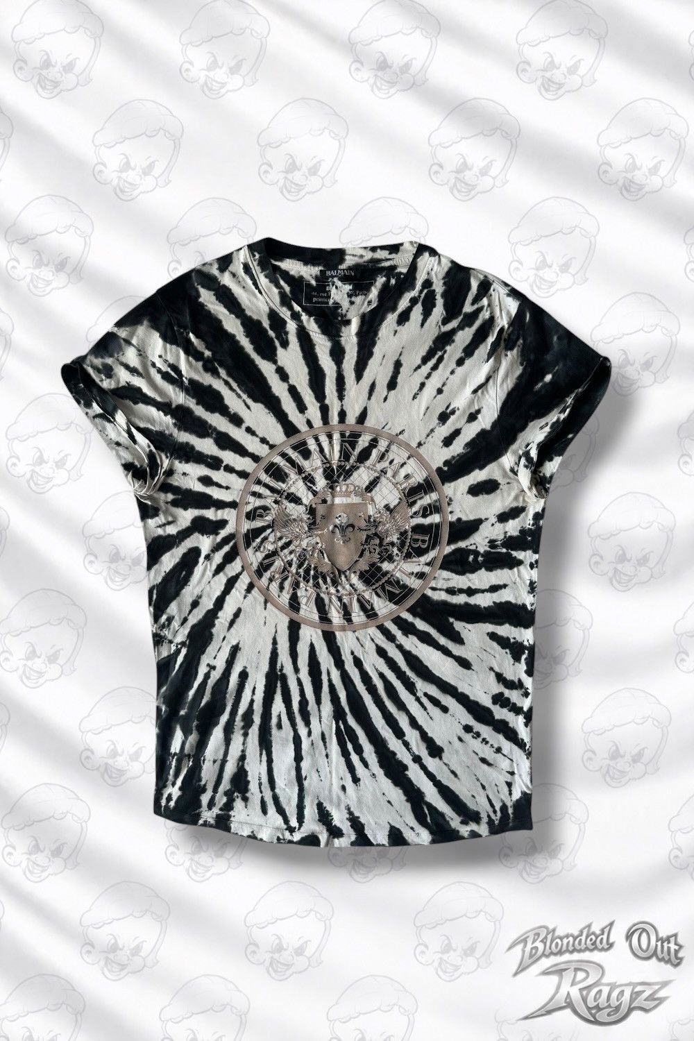 Balmain SS18 Balmain White Black Tie Dye Coin Logo T-shirt Size US M / EU 48-50 / 2 - 1 Thumbnail
