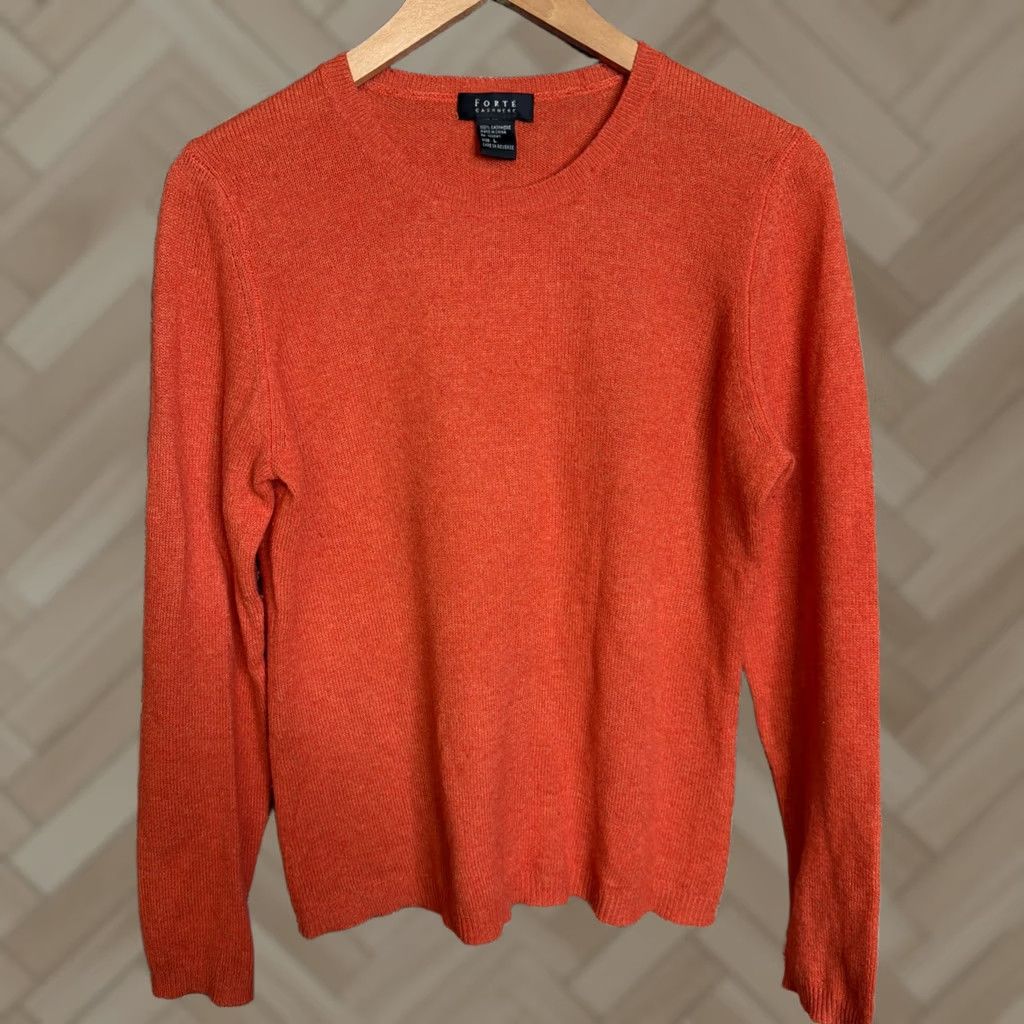 Fortela Forte Womens Cashmere Crewneck Sweater L Orange Pullover Knit Ribbed Solid Vintage: No Size L / US 10 / IT 46 - 1 Thumbnail