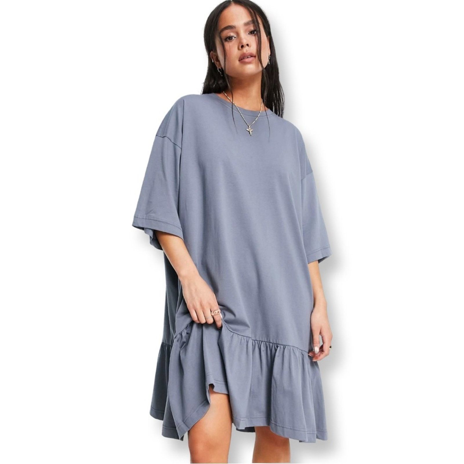 Asos ASOS Dreamy Cotton Drop Hem T Shirt Dress In Olive Green Size XL / US 12-14 / IT 48-50 - 1 Thumbnail
