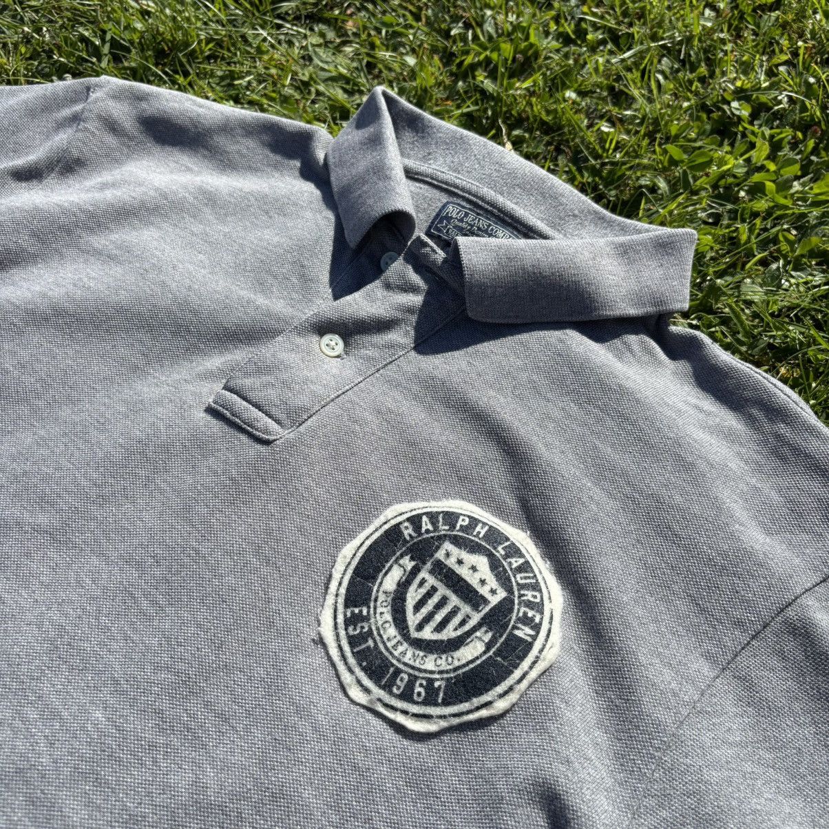 Ralph Lauren Vintage Polo Jeans Grey Distressed Patch Polo Shirt Size US L / EU 52-54 / 3 - 4 Thumbnail