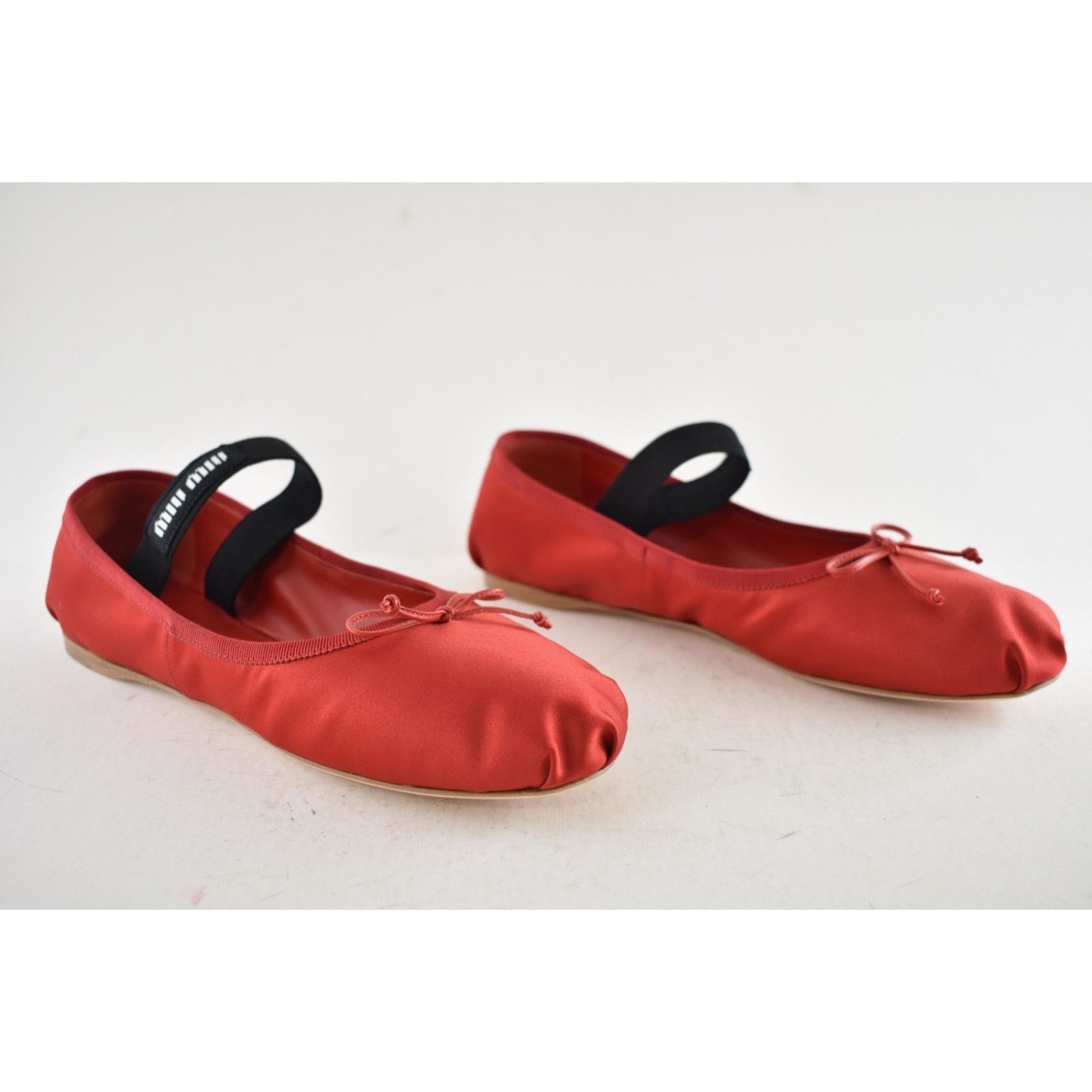Miu Miu Miu Miu Satin Rosso Red Black White Logo Strap Bow Size US 9 / IT 39 - 4 Thumbnail