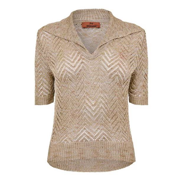 Missoni o1g2r1mq1124 V Neck Knitted T Shirt in Gold Space Size M / US 6-8 / IT 42-44 - 1 Thumbnail