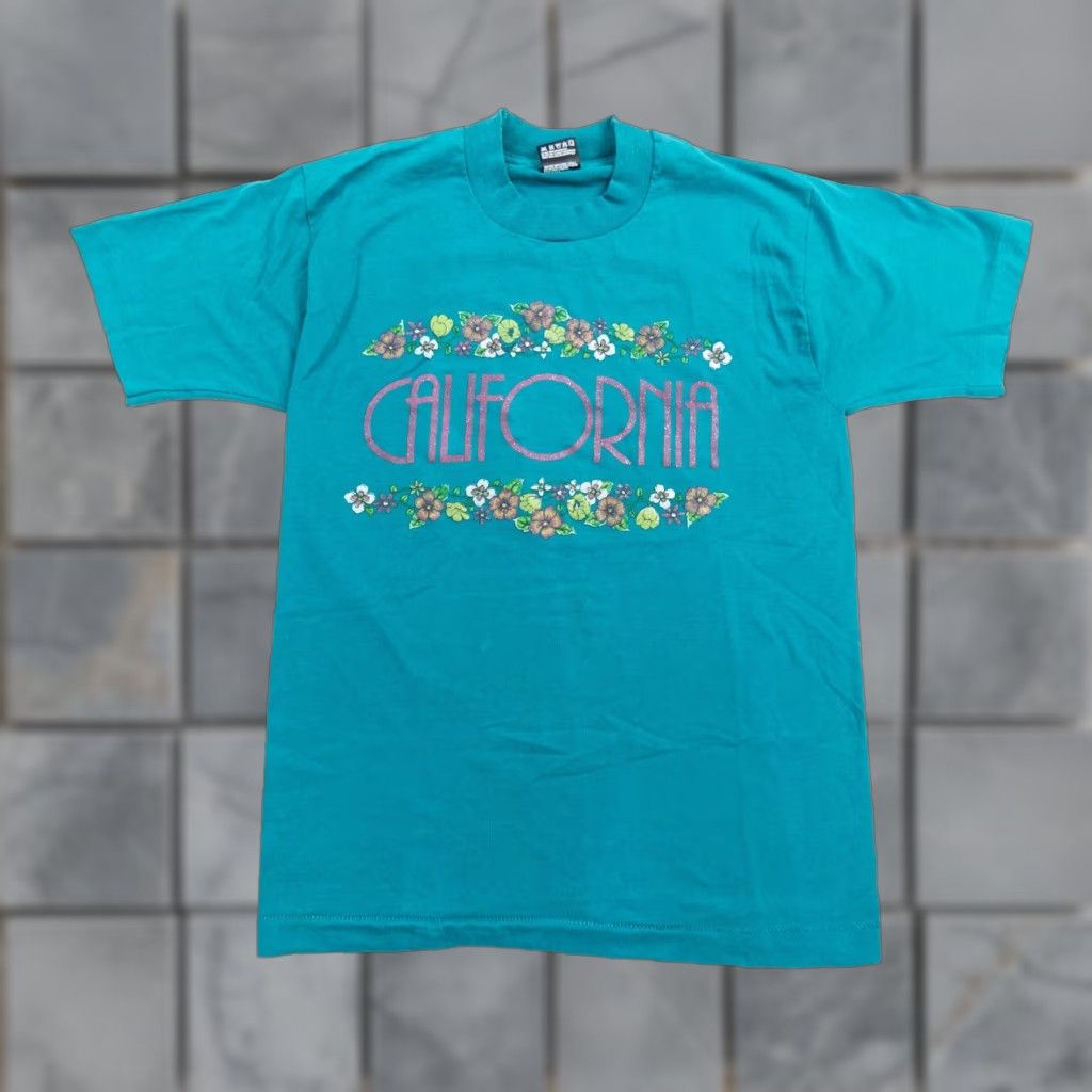 Fruit Of The Loom VINTAGE California Shirt Mens Medium Green 90s T-Shirt All Seasons Crew Neck 100% Cotton/Poly Fruit of the Loom Mens Size US M / EU 48-50 / 2 - 1 Thumbnail
