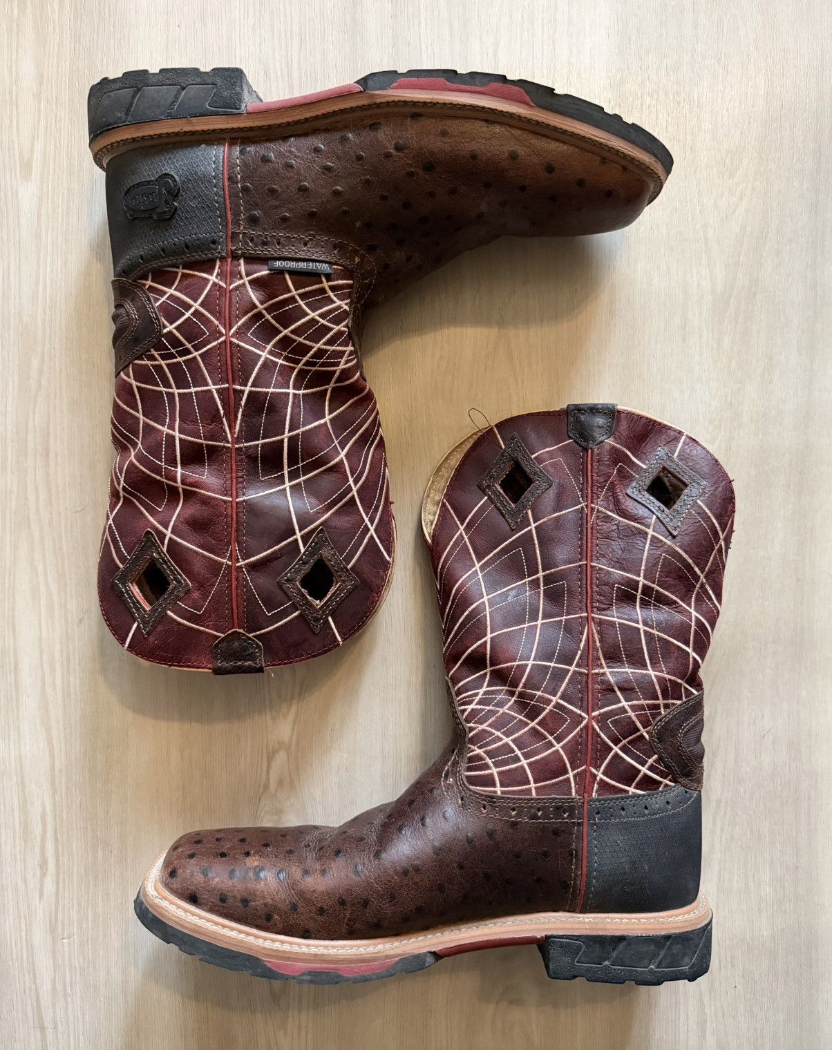 Justin Boots Justin Derrickman 12" Work Boot Soft Toe Ostrich Print 12D Size US 12 / EU 45 - 2 Thumbnail