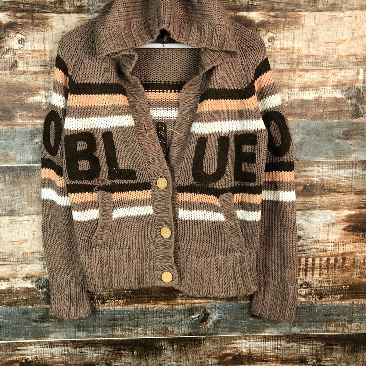 Japanese Brand Blue Moon Blue Brown Cardigan Hoodie Knitwear #A1814 Size US S / EU 44-46 / 1 - 3 Thumbnail