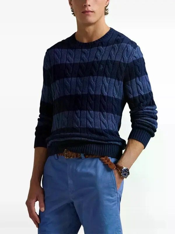 Polo Ralph Lauren RALPH LAUREN Classics Striped Cable Knit Wool Sweater FLAW Size US S / EU 44-46 / 1 - 1 Thumbnail