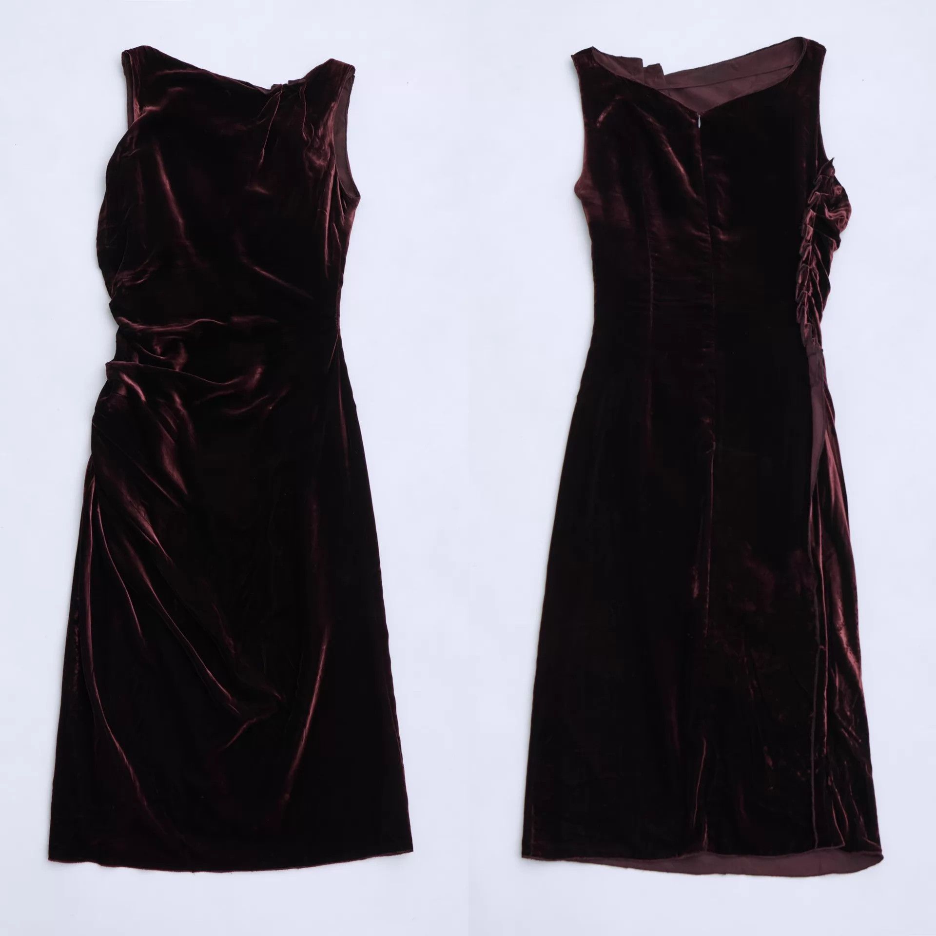 Prada PRADA Wine Red Velvet Asymmetric Pleated Dress Size S / US 4 / IT 40 - 7 Thumbnail