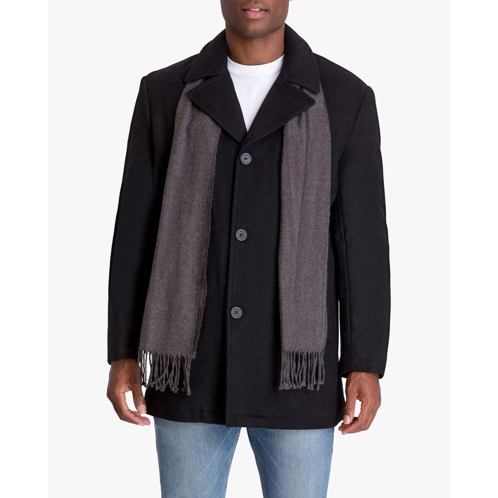 London Fog London Fog Men Amity Wool Blend Jacket Coat with Scarf Black Size US M / EU 48-50 / 2 - 1 Thumbnail