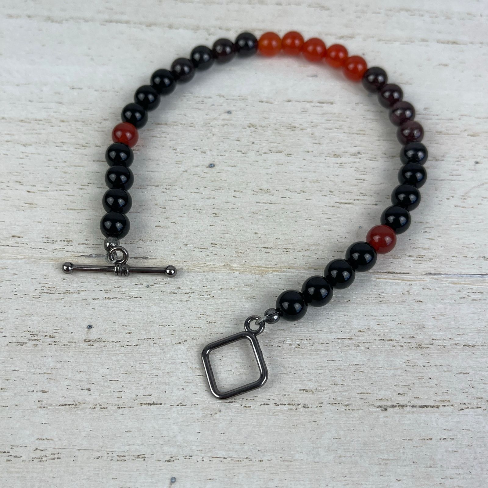 Handmade Carnelian Garnet Obsidian Crystal Gemstone Bead Bracelet Size ONE SIZE - 3 Thumbnail