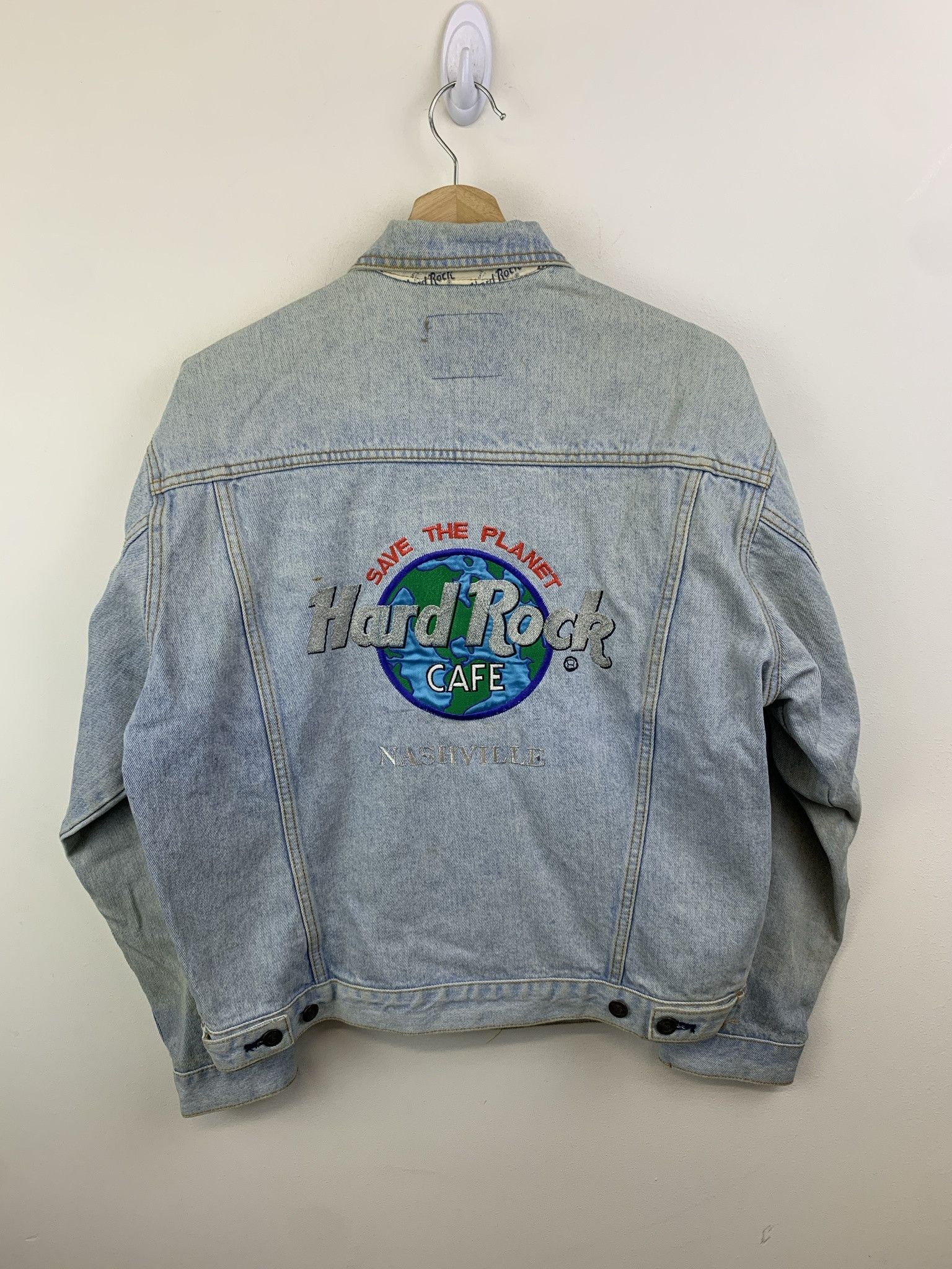 Vintage Hard Rock Cafe Nashville Save the Planet Denim Jacket Size S