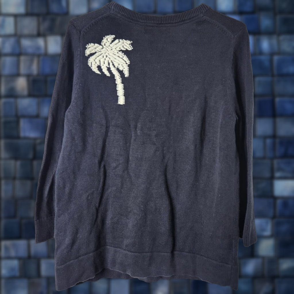 Tommy Bahama Tommy Bahama Womens M Palm Tree Knit Sweater Cotton Pullover Navy Blue Size M / US 6-8 / IT 42-44 - 1 Thumbnail
