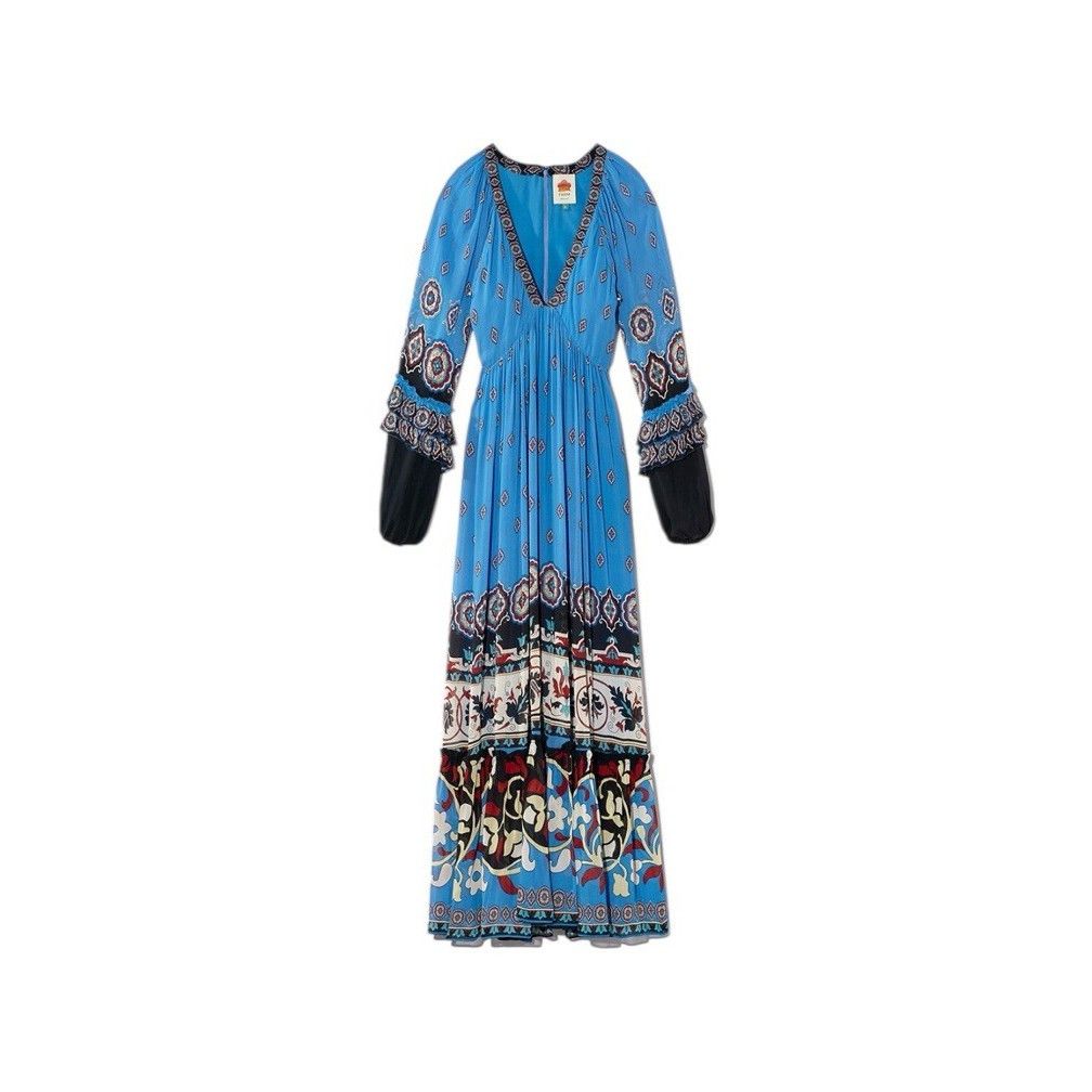 Farm Rio Farm Rio Anika Tiles Cerulean Blue Maxi Dress Long Sleeve V- Size XS / US 0-2 / IT 36-38 - 2 Thumbnail