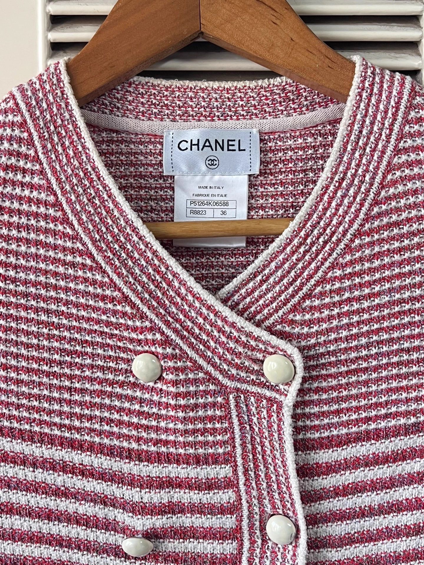Chanel Chanel Red & White Stripe Crewneck Cardigan 36 Size XS / US 0-2 / IT 36-38 - 4 Thumbnail
