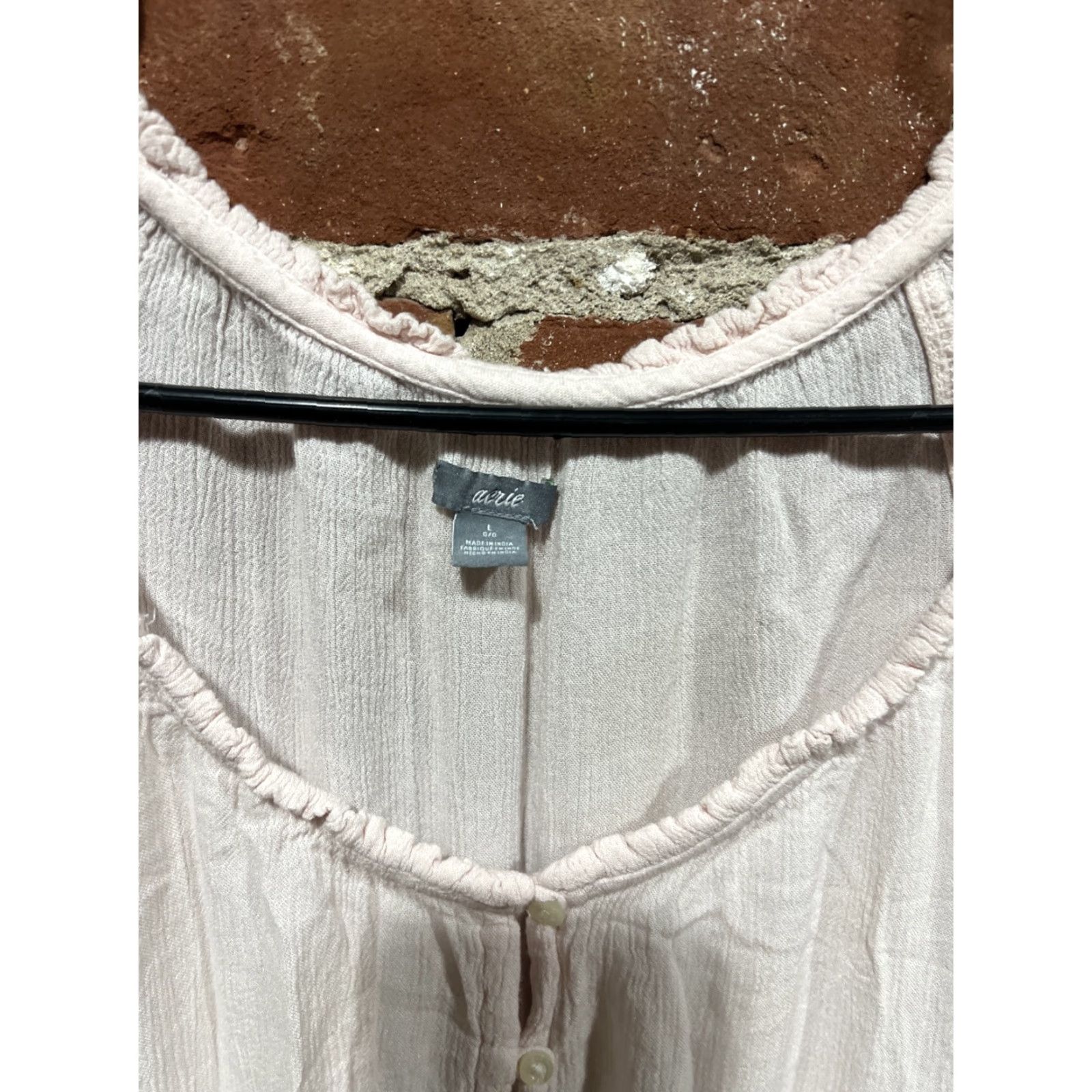 Vintage Aerie Blouse Tunic Shirt Womens Large Pink Long Sleeve Henley Pullover Thermal Cotton Polyester Regular Pattern Solid Size L / US 10 / IT 46 - 2 Thumbnail