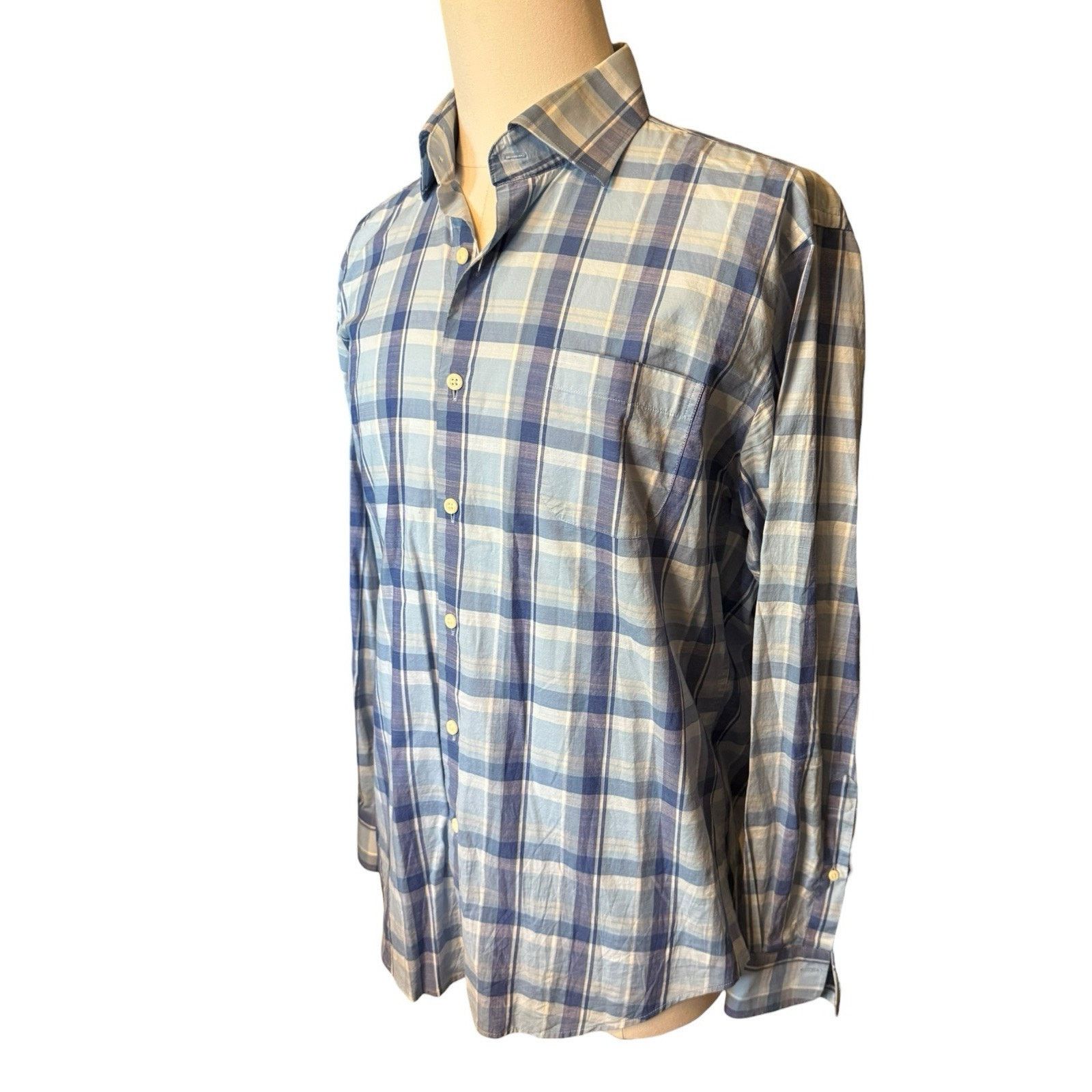 Peter Millar Peter Millar Shirt Blue Plaid Cotton/Spandex Spread Collar Size US L / EU 52-54 / 3 - 2 Thumbnail