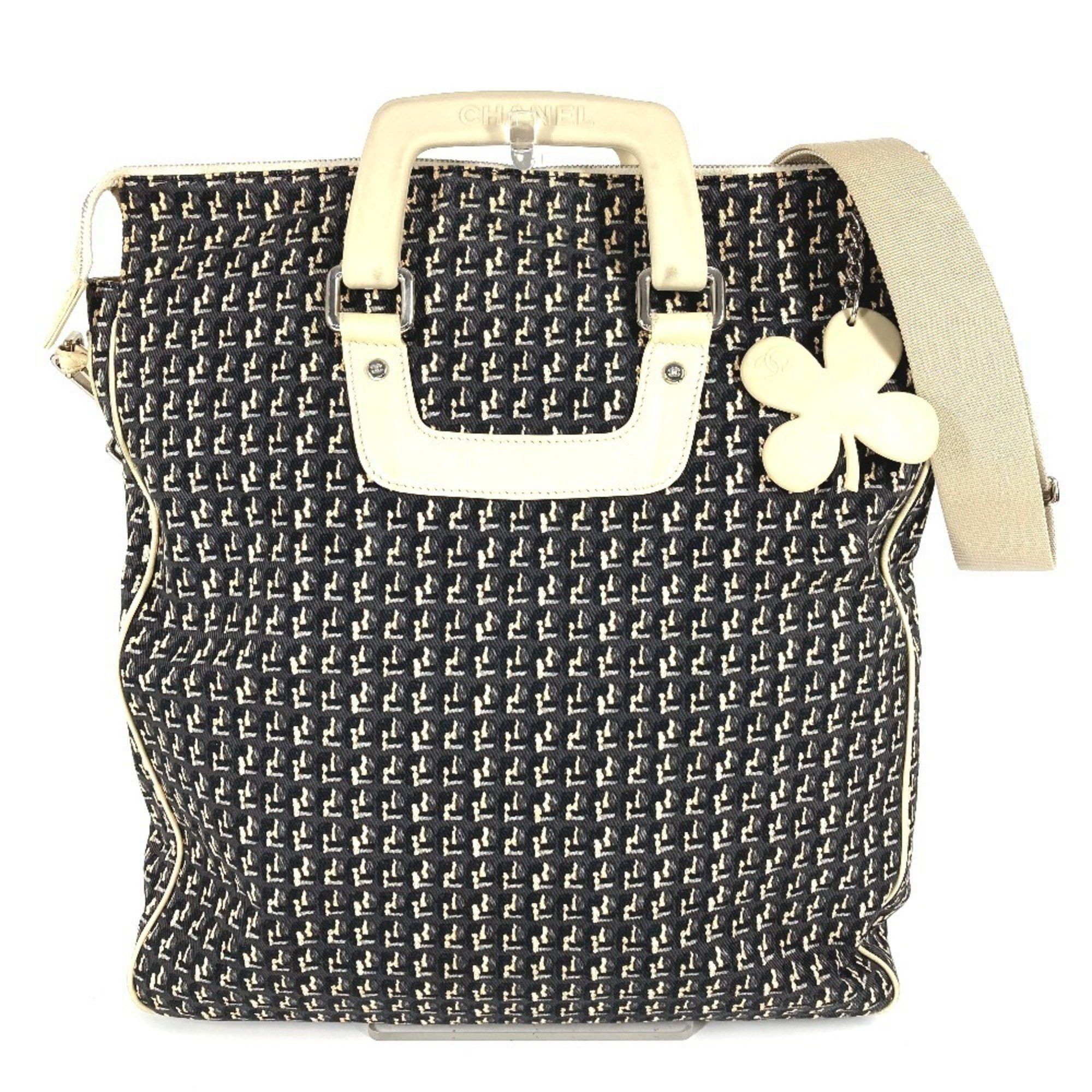 CHANEL Clover Logo 2-Way Handbag/Vertical Tote/Shoulder Bag in Leather/Canvas Black