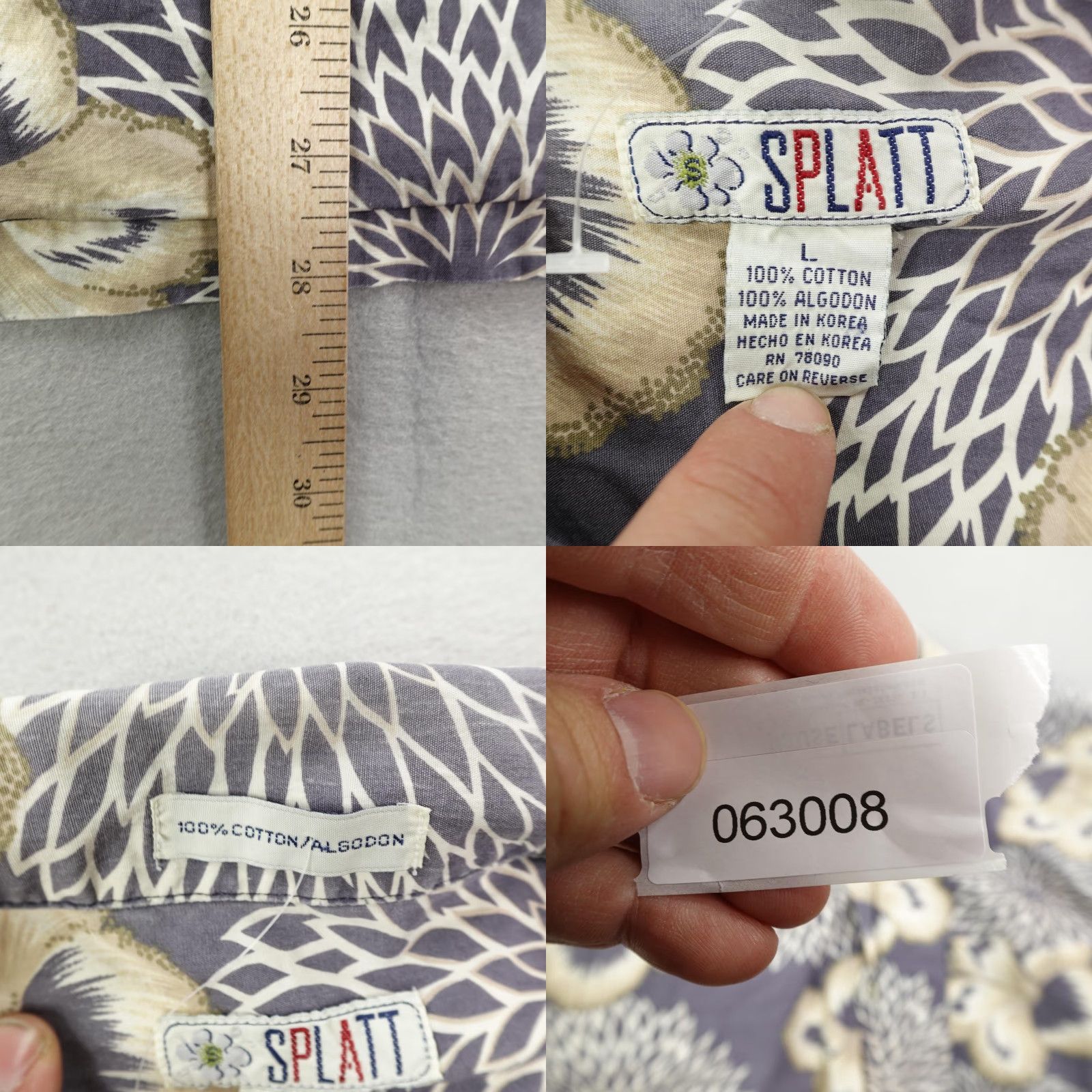 Vintage VINTAGE Splatt Men's Shirt Large Cotton Hawaiian Floral Short Sleeve Surfer Y2K Blue Gray Size US L / EU 52-54 / 3 - 8 Thumbnail
