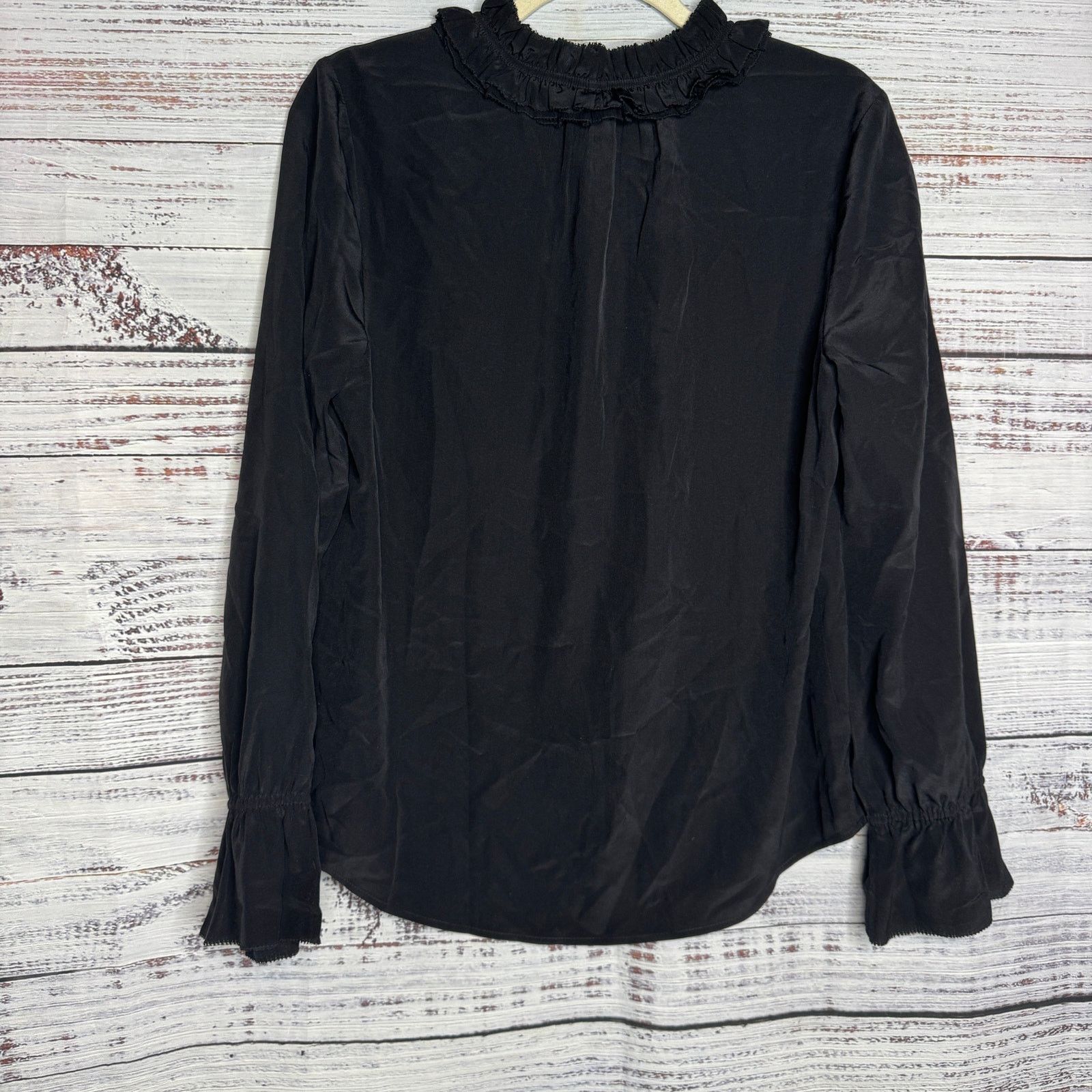 J.Crew J.Crew Black 100% Silk Ruffle Mock Neck Blouse Long Sleeve 8 Size M / US 6-8 / IT 42-44 - 1 Thumbnail