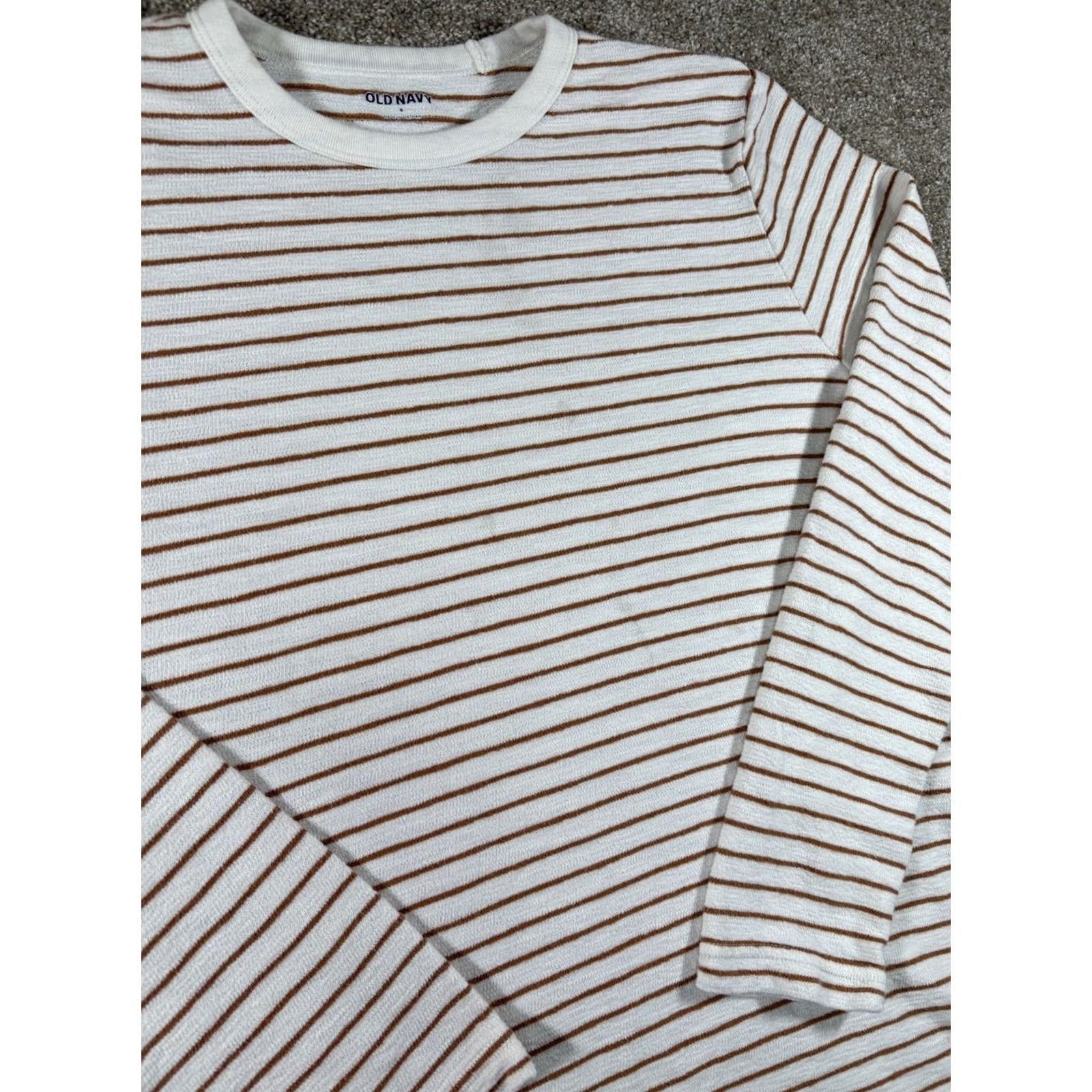 Old Navy Old Navy Crew Neck Lightweight Striped Sweater Men's Size Small Soft-Washed Beige Cotton Polyester Pullover Size US S / EU 44-46 / 1 - 2 Thumbnail