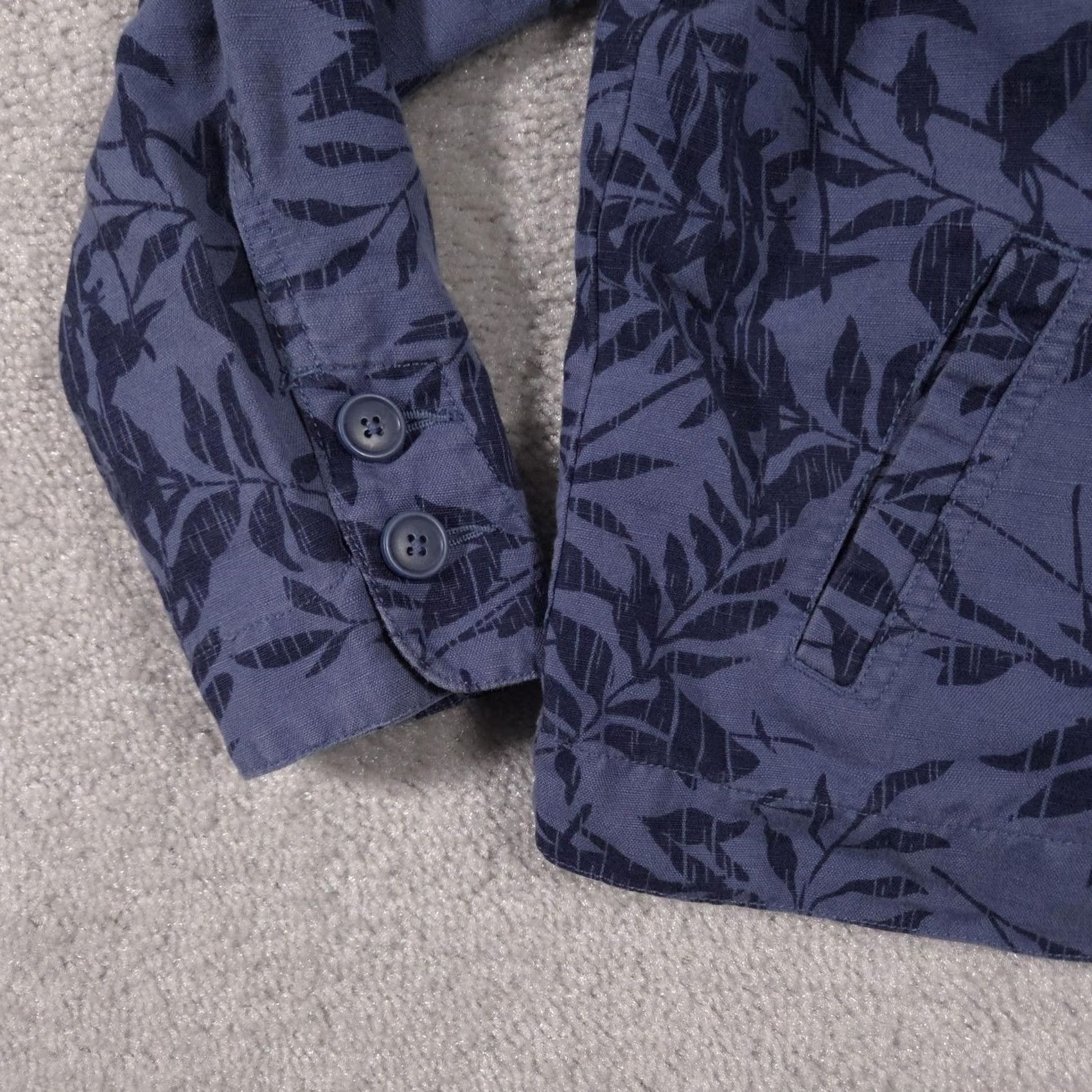 Croft & Barrow Croft & Barrow Jacket Womens Petite Medium Blue Leaf Print Linen Cotton Button Up Size M / US 6-8 / IT 42-44 - 5 Thumbnail