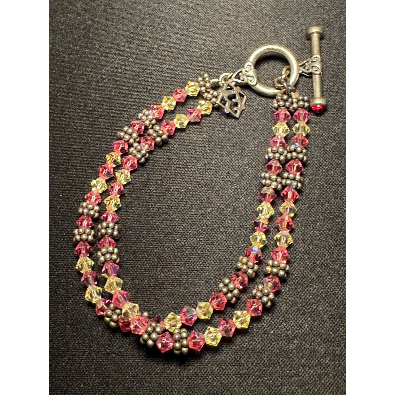 Other 925 Sterling Silver Double Row Pink & White Bracelet 6.5in Size ONE SIZE - 1 Thumbnail