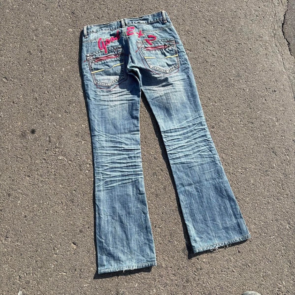 Japanese Brand ❌SOLD❌E+O Y2K Flare Jeans Back Embroidery Blue Denim Size 29" - 9 Thumbnail