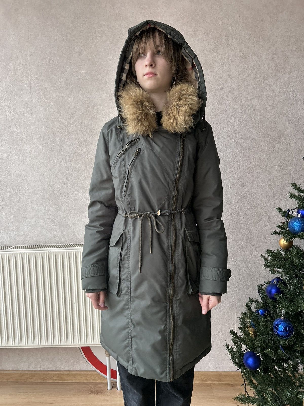 Burberry Brit Fur Ski Down Nova Check Parka Jacket