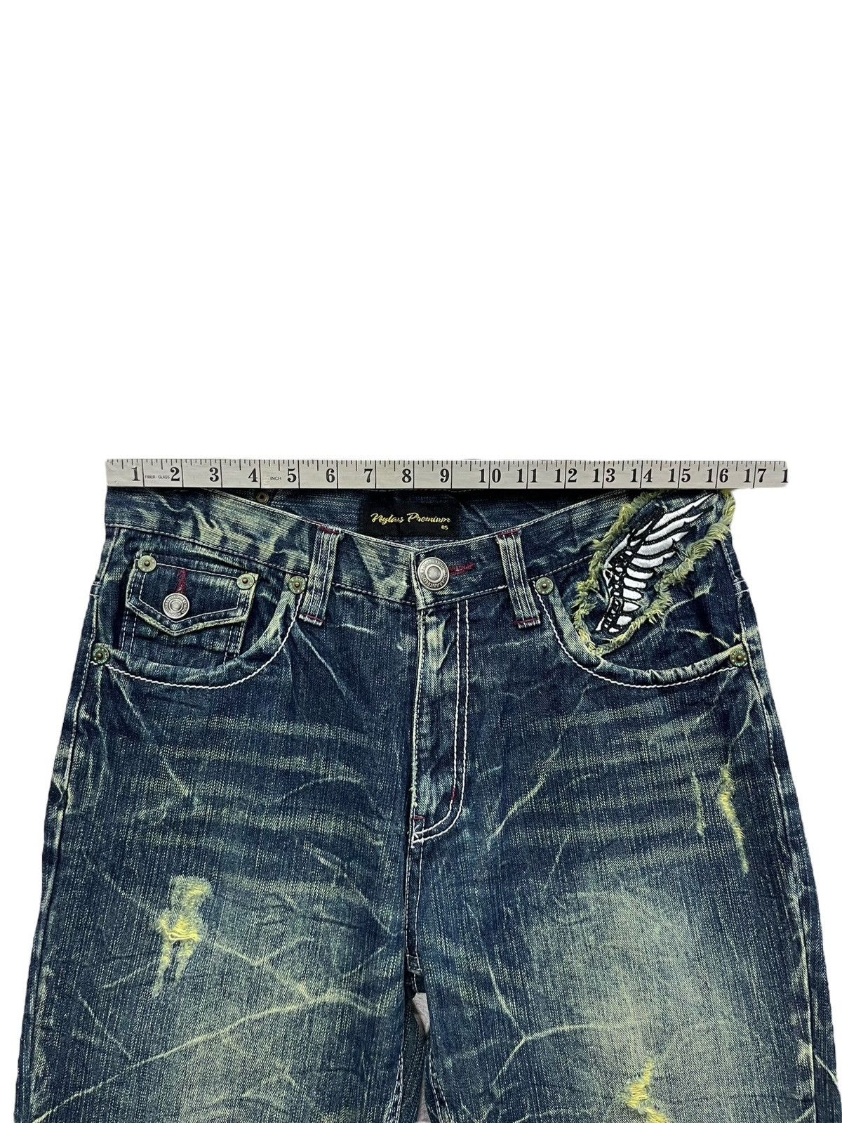 Japanese Brand 🔥NYLAUS Embroidery Winged Studded Long Flap Mudwash FLARE Size US 31 - 15 Thumbnail