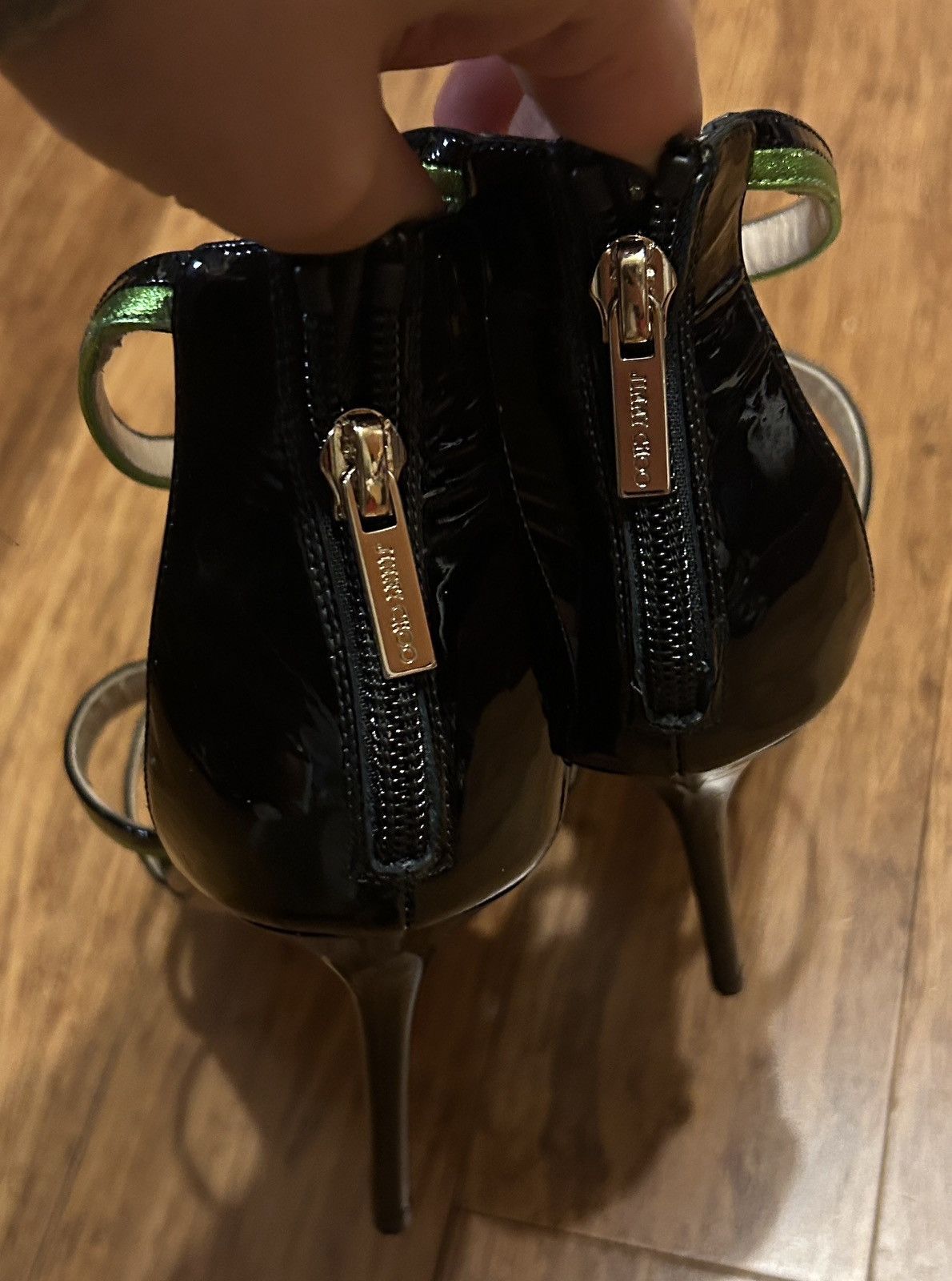 Jimmy Choo Jimmy Choo Thistle Strappy Black Patent & Green Sandal Size US 10.5 / IT 40.5 - 4 Thumbnail