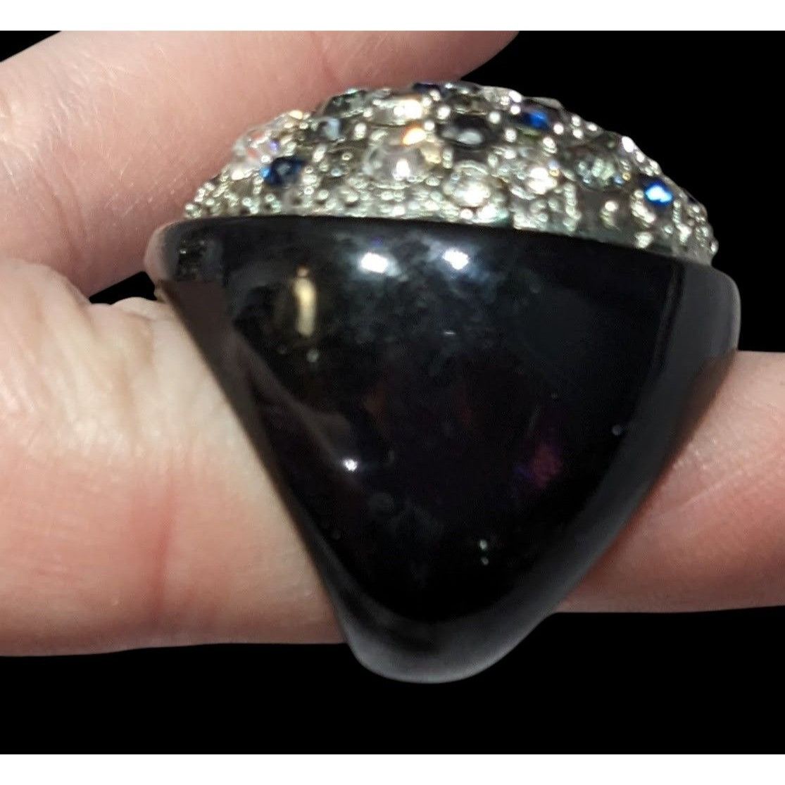 Other Vintage Glam Goth Rhinestone Studded Black Acrylic Statement Size ONE SIZE - 3 Thumbnail