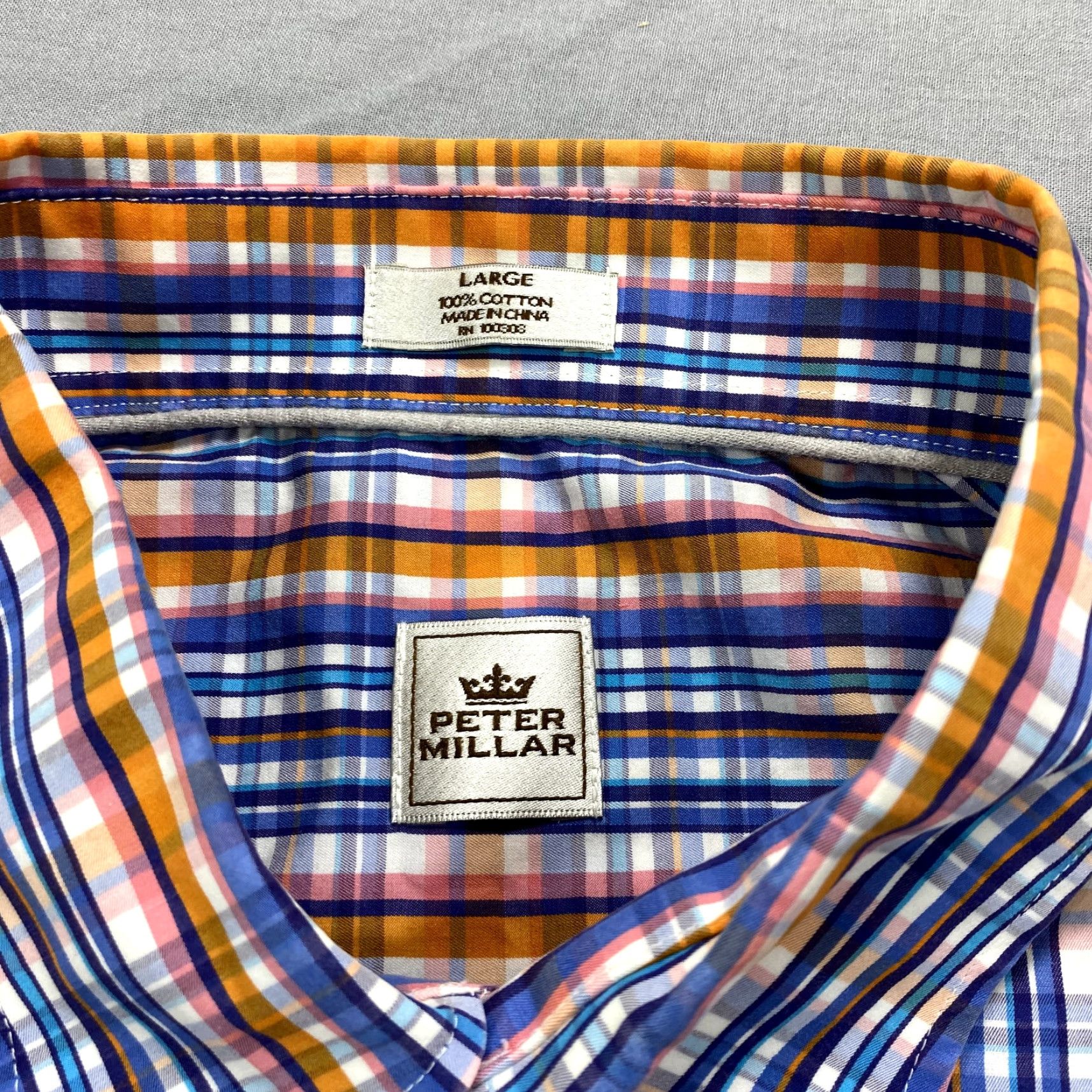 Peter Millar Peter Millar Shirt Adult Large Blue Orange Plaid Button Up Casual Mens Size US L / EU 52-54 / 3 - 3 Thumbnail