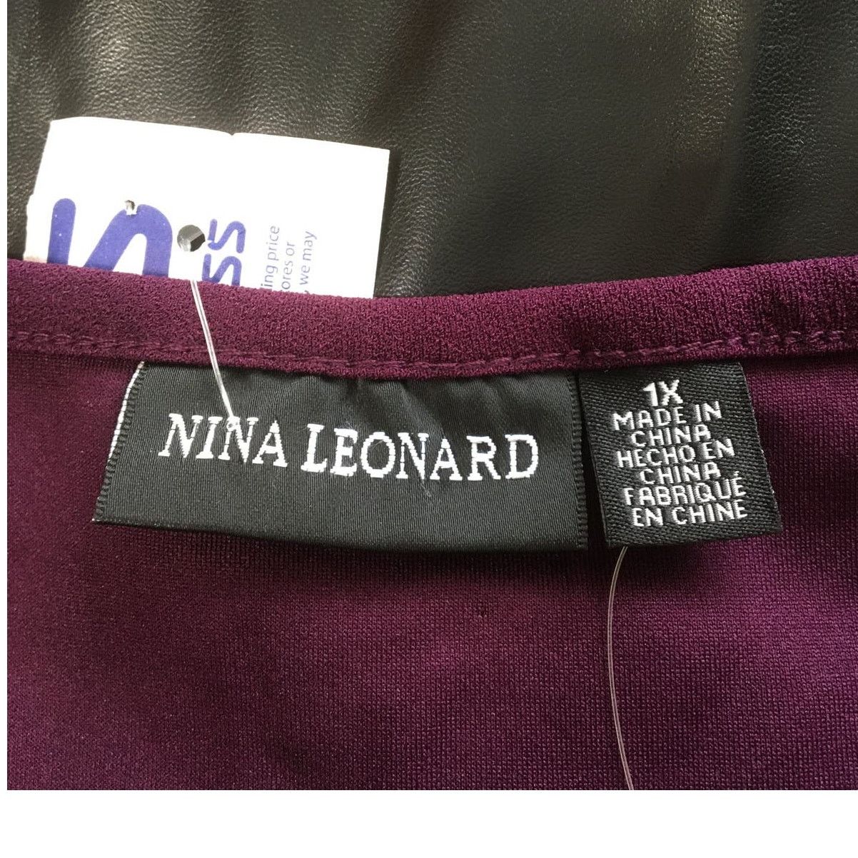 Other NWT Nina Leonard XL Burgundy and Black Pleather LS Dress Size XL / US 12-14 / IT 48-50 - 4 Thumbnail