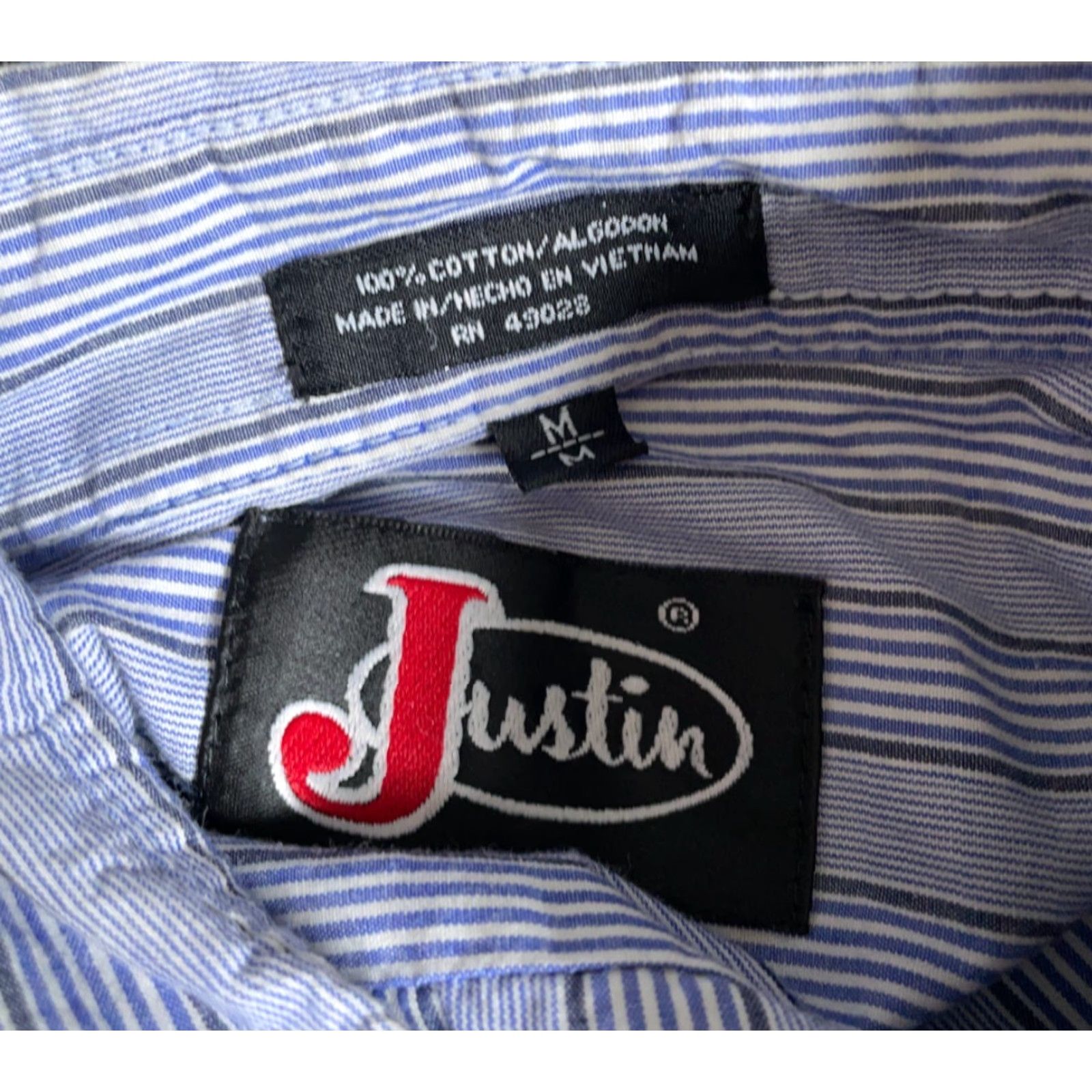Justin Boots Justin Boots Western Shirt Adult Medium Blue Stripe Pearl Snap Button Up Mens Size US M / EU 48-50 / 2 - 3 Thumbnail