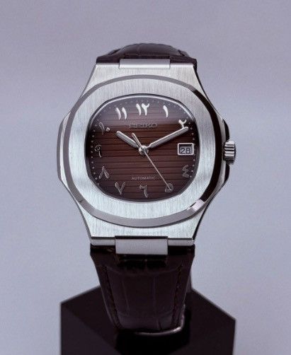 Japanese Brand Seiko Mod Nautilus Brown Arabic Steel Leather Watch 41mm Size ONE SIZE - 1 Thumbnail