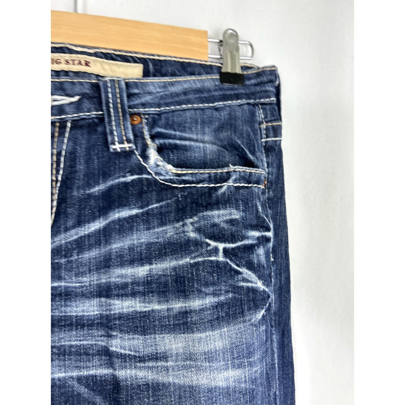 Vintage VINTAGE Big Star Womens Jeans Cropped 27 Dark Wash Distressed Straight Leg 27 Blue Womens Size 27" / US 4 / IT 40 - 5 Thumbnail