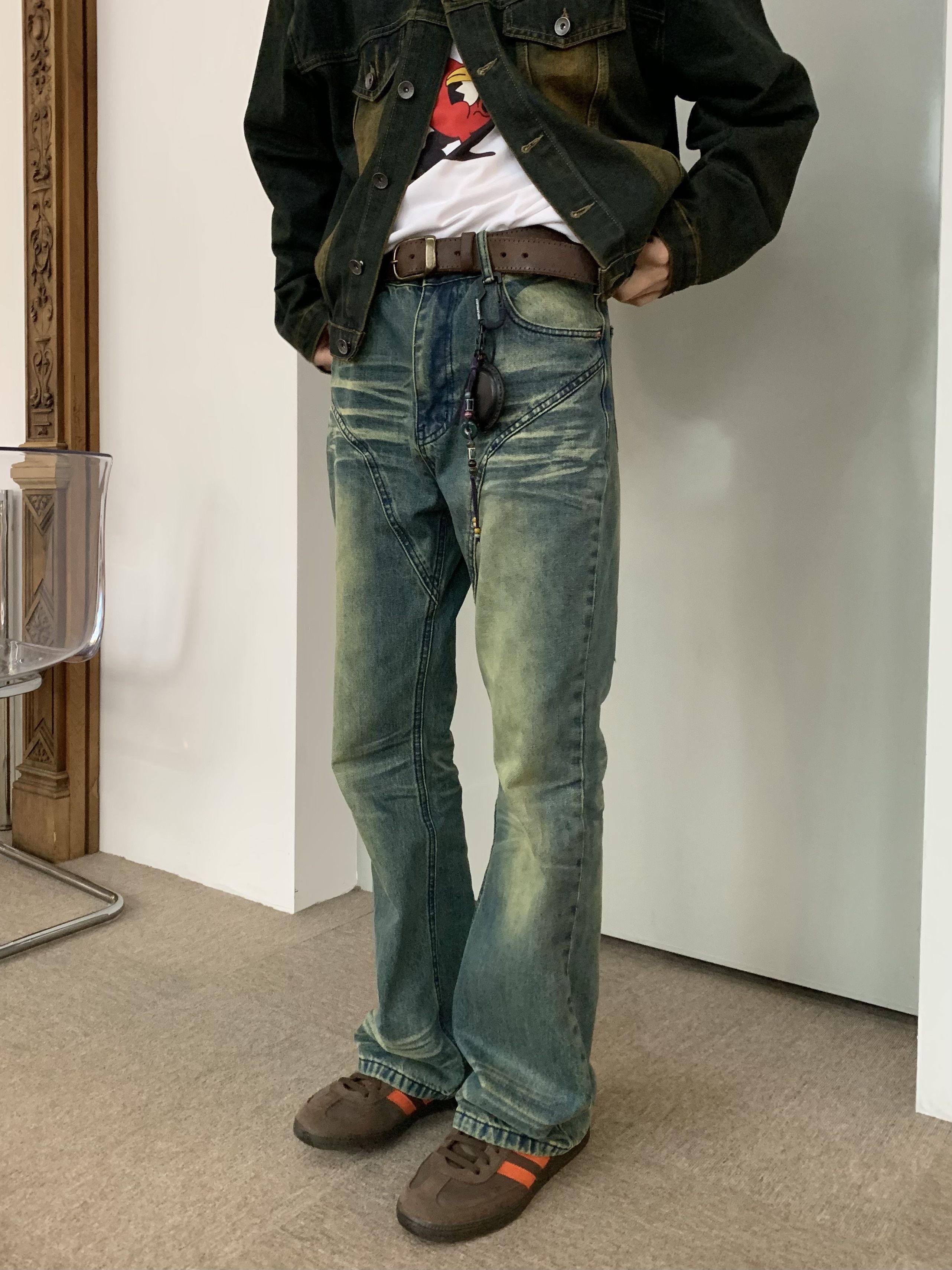retro distressed grunge flared jeans