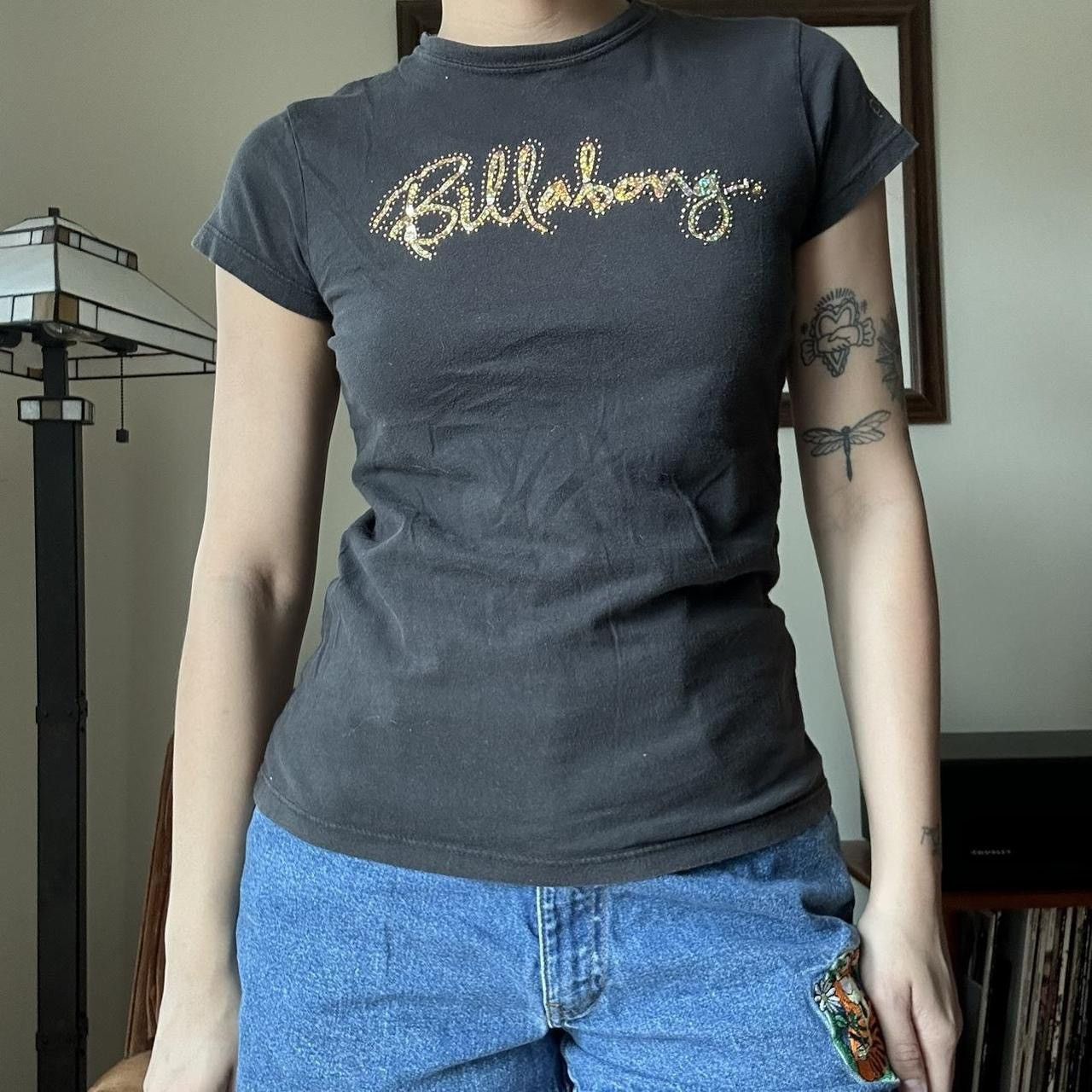 Billabong Black Billabong Y2K baby tee with Gold Lettering Size L / US 10 / IT 46 - 1 Thumbnail