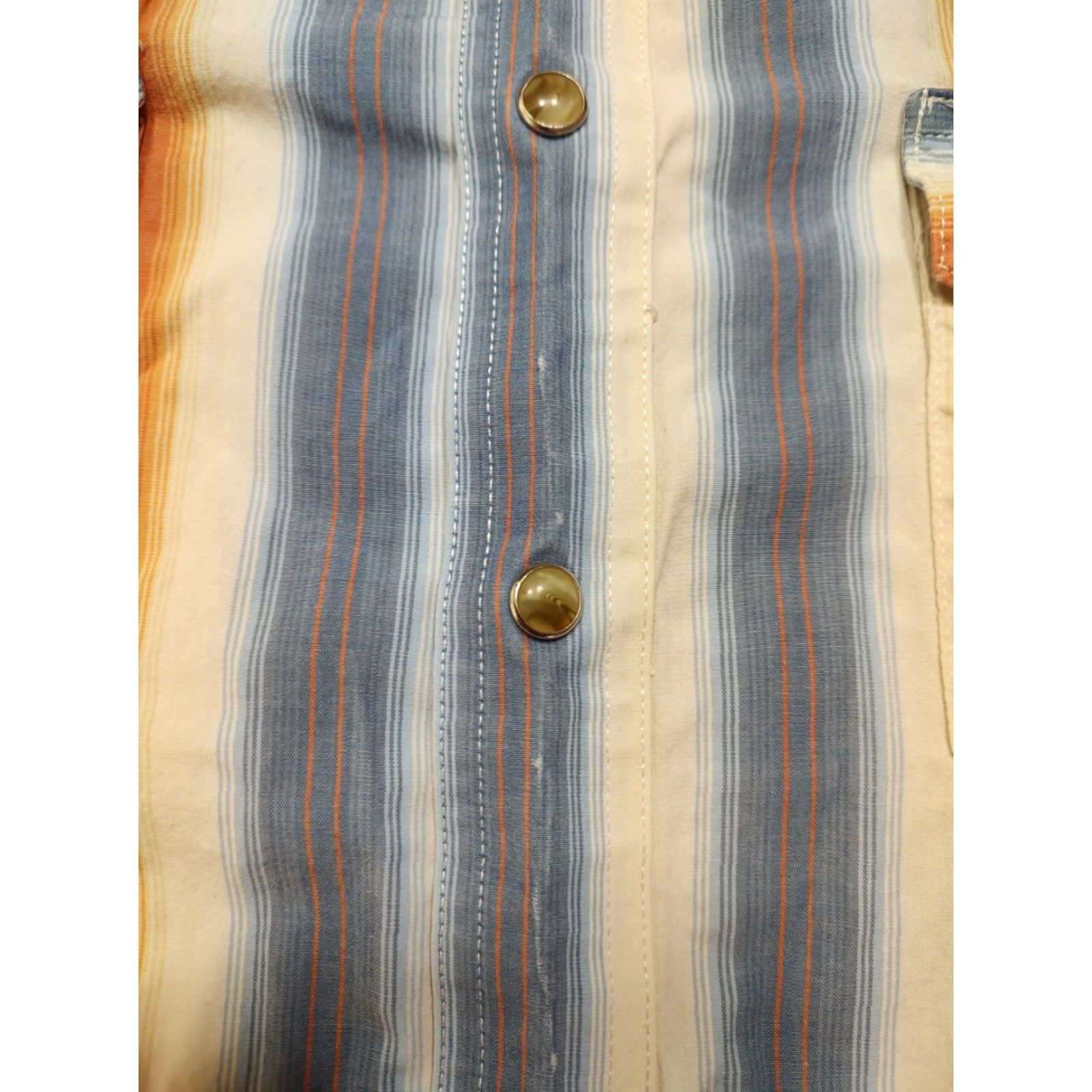 Wrangler Wrangler Mens XL Orange White Blue Sawtooth Striped Pearl Snap Western Cowboy Size US XL / EU 56 / 4 - 5 Thumbnail